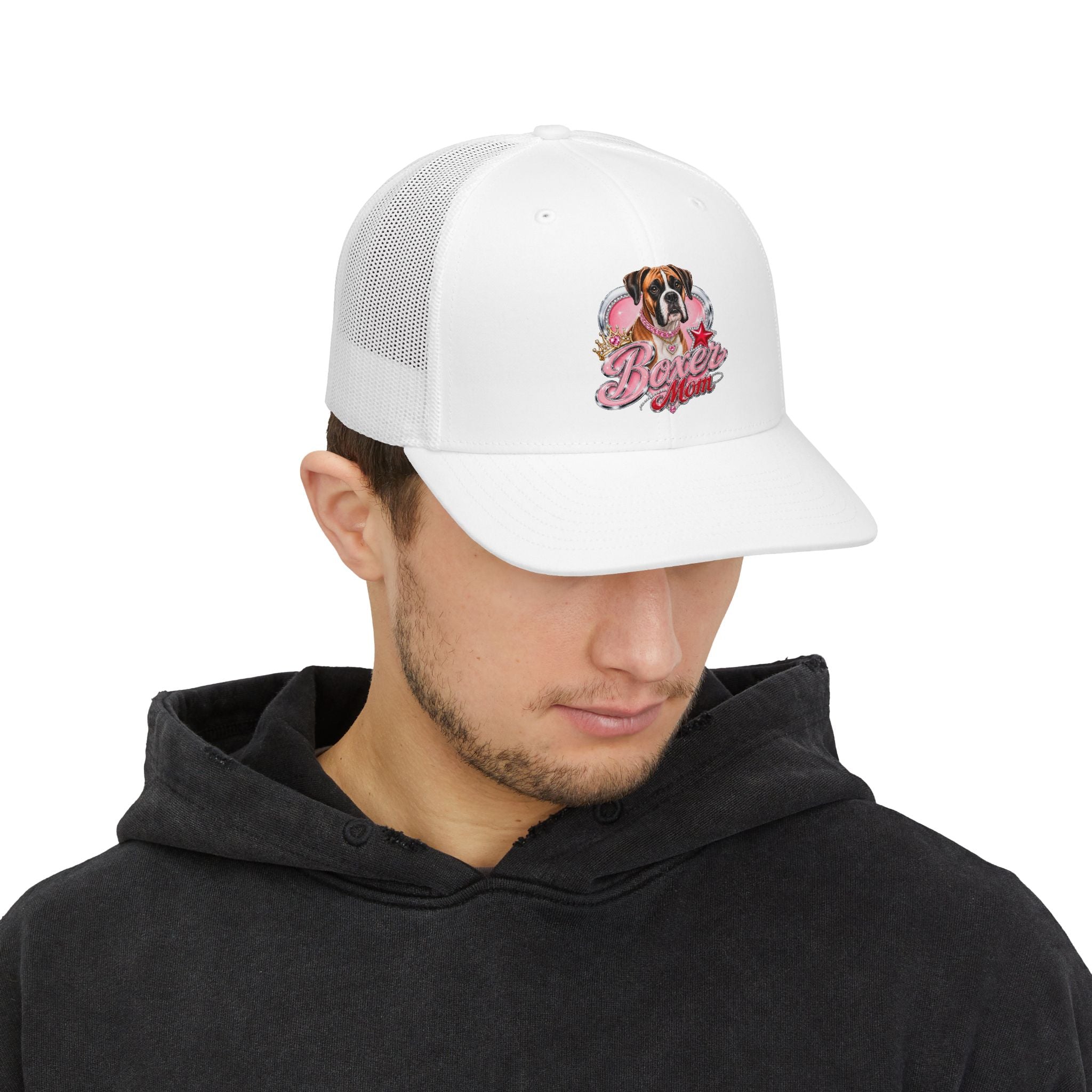 Boxer Mom Snapback Trucker Cap – Cute Pink Heart Dog Dad/Mom Gift