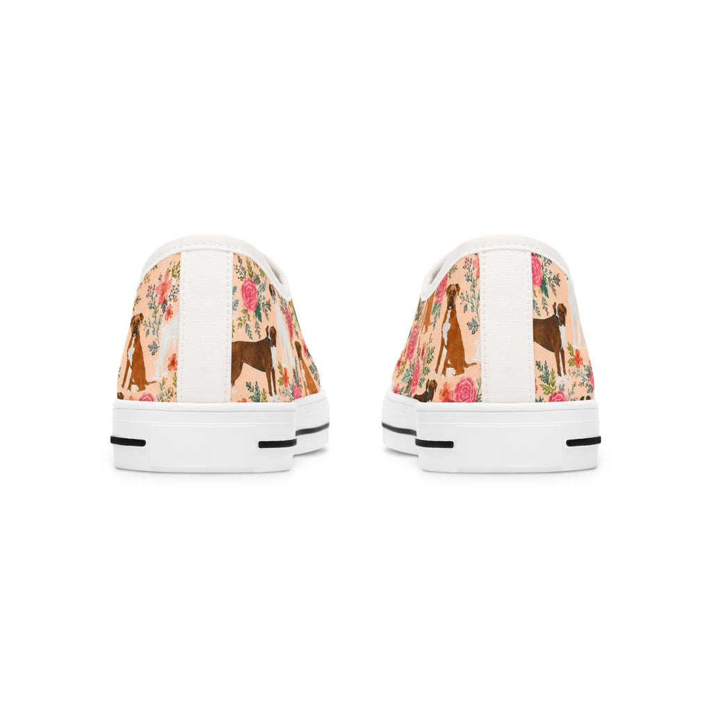 Floral Boxer Dog Pattern Sneakers Women's Low Top Sneakers | Pink Rose Animal Print