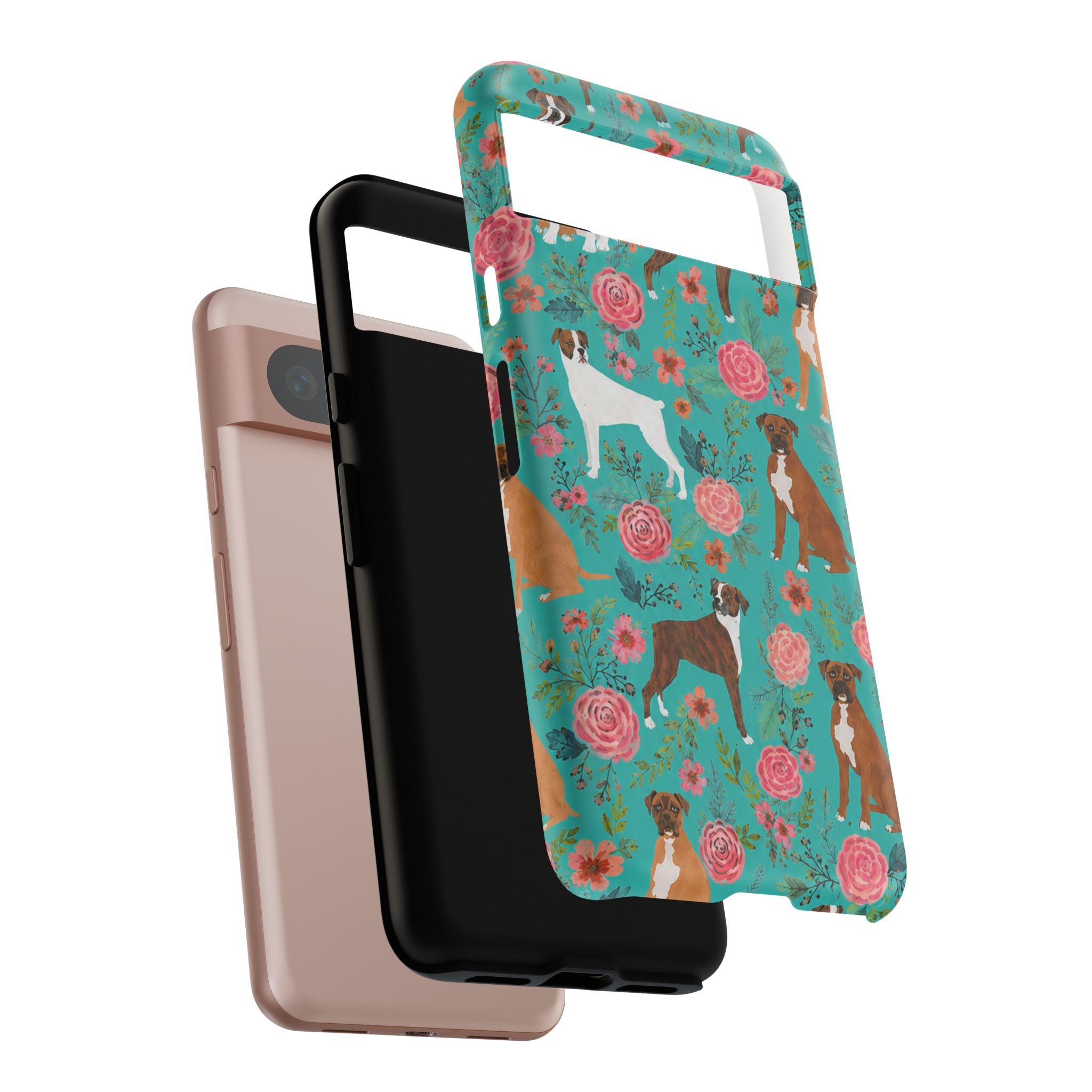 Boxer Dog Floral Phone Case — Teal Patterned Tough Cases