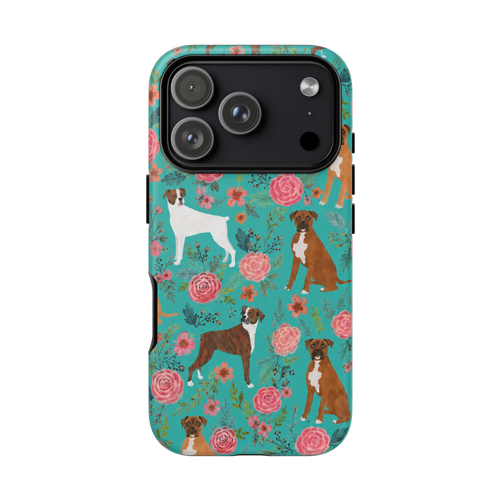 Boxer Dog Floral Phone Case — Teal Patterned Tough Cases