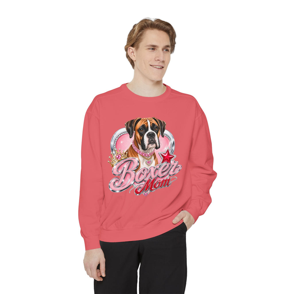 Boxer Mom Sweatshirt — Cute Pink Dog Graphic Crewneck