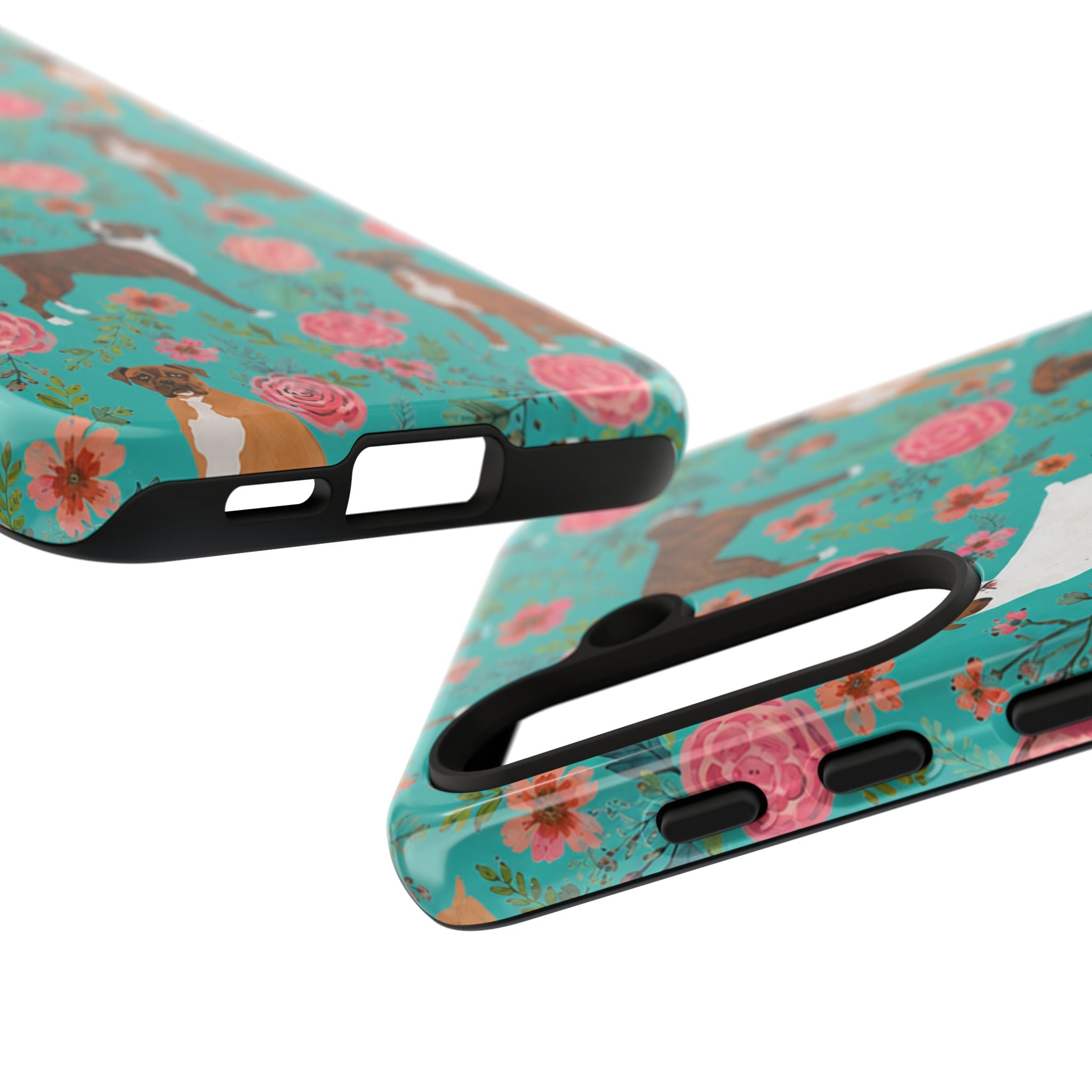 Boxer Dog Floral Phone Case — Teal Patterned Tough Cases