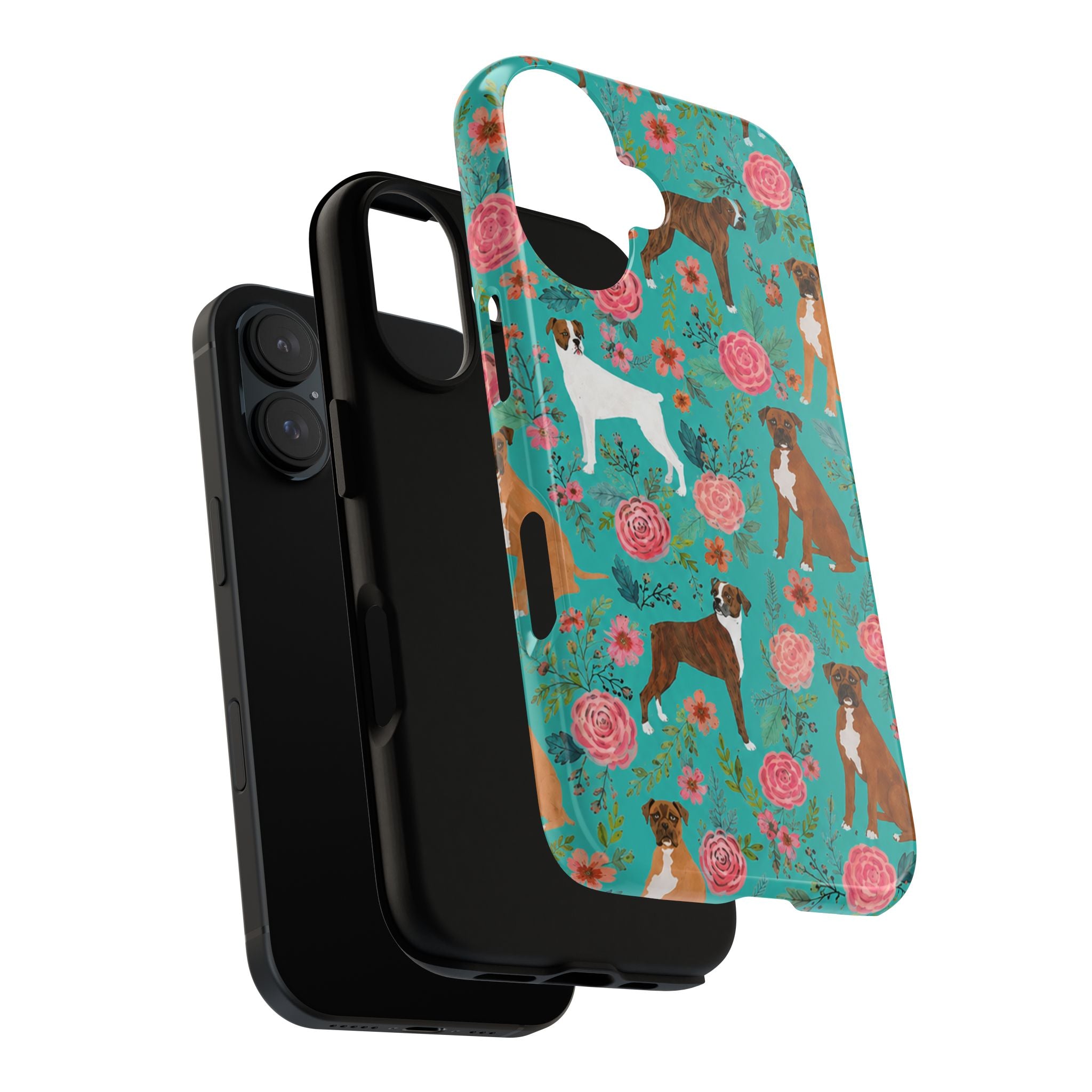 Boxer Dog Floral Phone Case — Teal Patterned Tough Cases