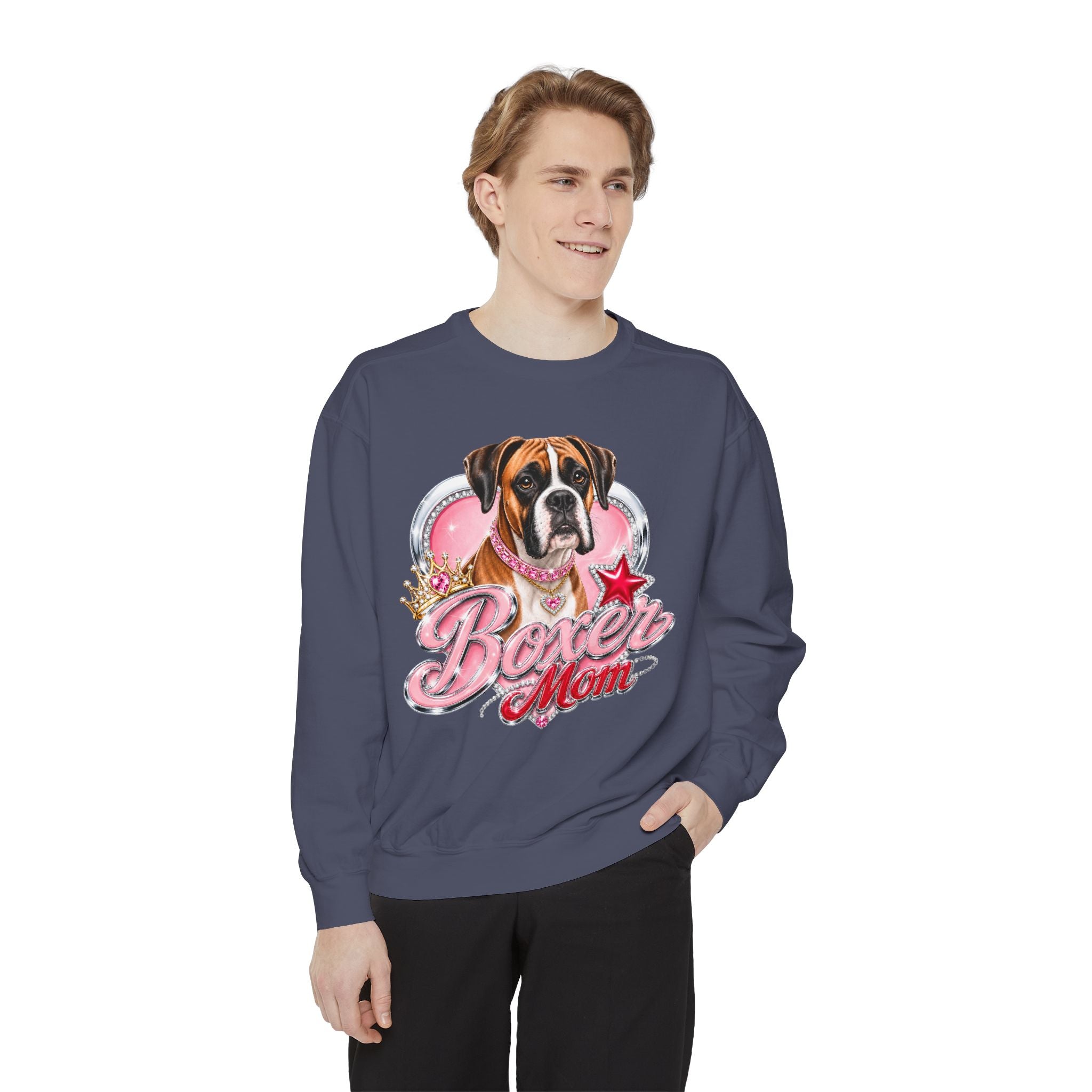 Boxer Mom Sweatshirt — Cute Pink Dog Graphic Crewneck