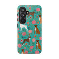 Boxer Dog Floral Phone Case — Teal Patterned Tough Cases