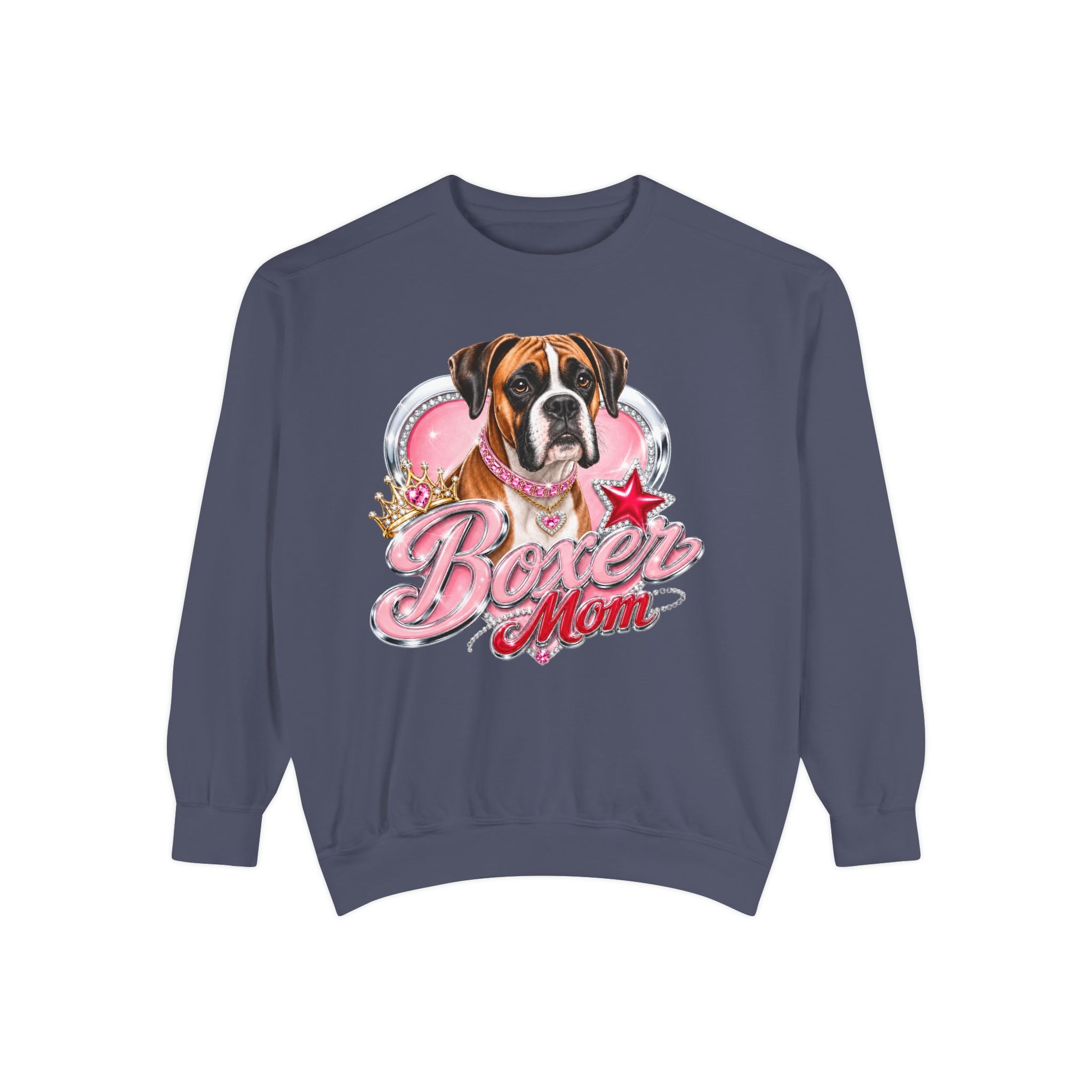 Boxer Mom Sweatshirt — Cute Pink Dog Graphic Crewneck
