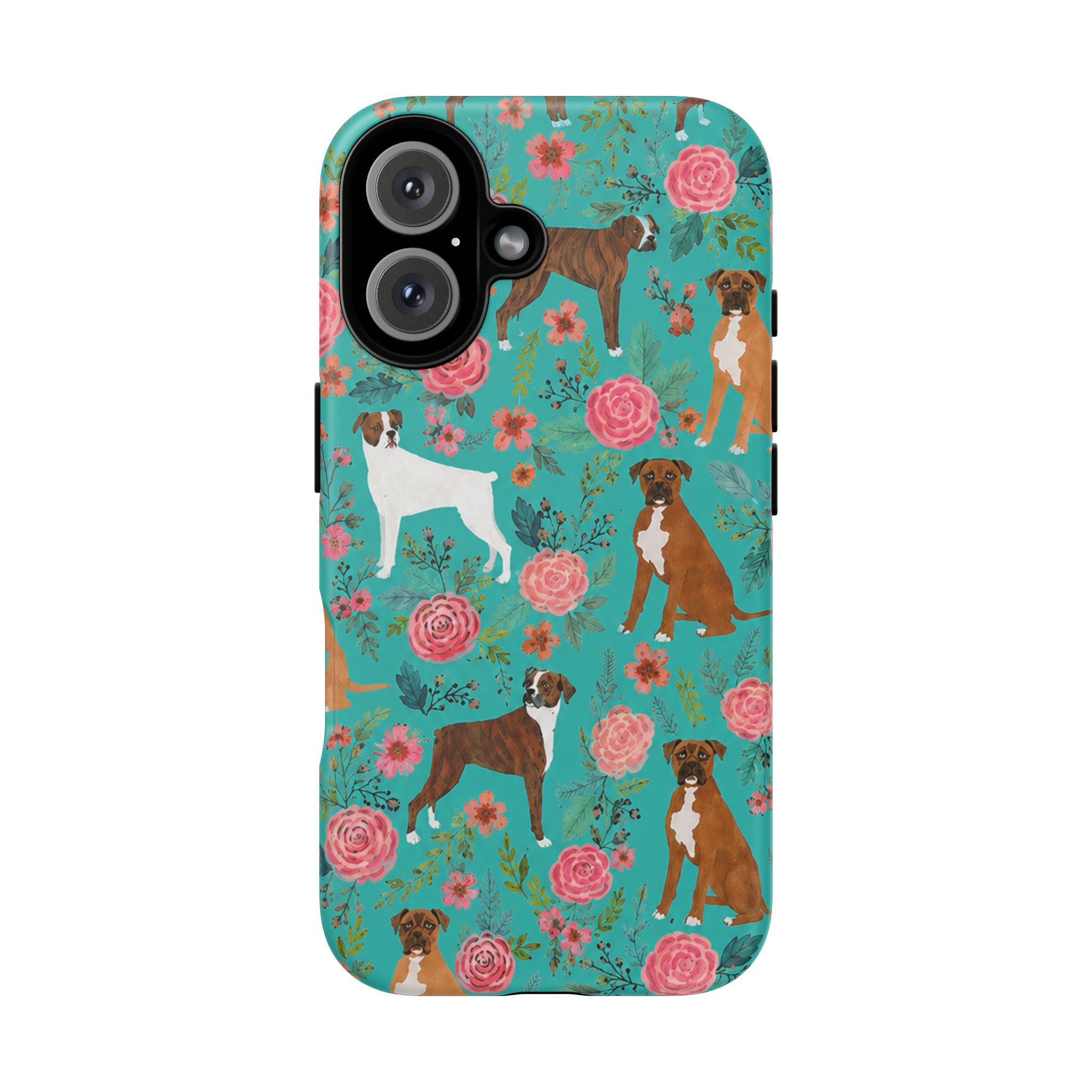Boxer Dog Floral Phone Case — Teal Patterned Tough Cases