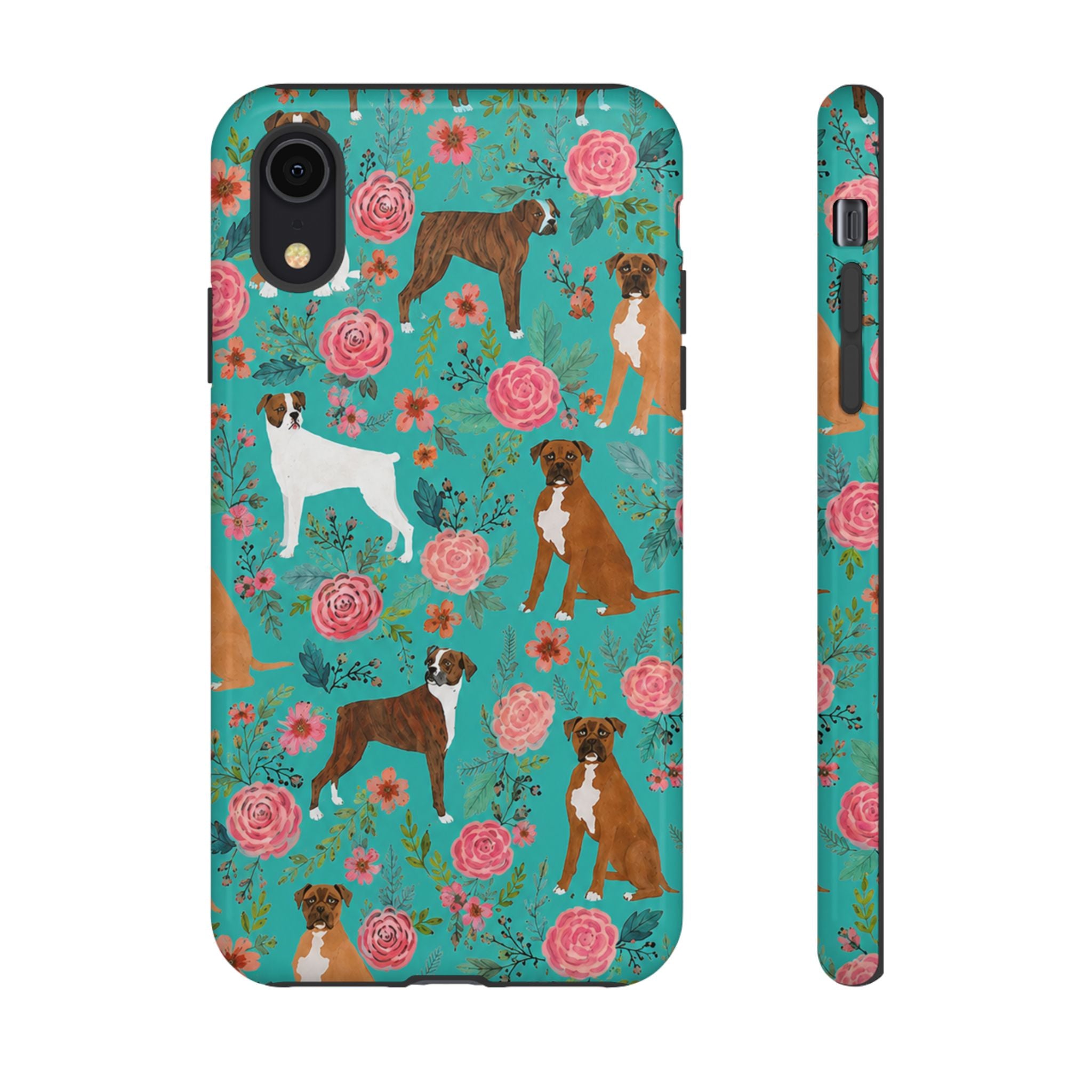Boxer Dog Floral Phone Case — Teal Patterned Tough Cases