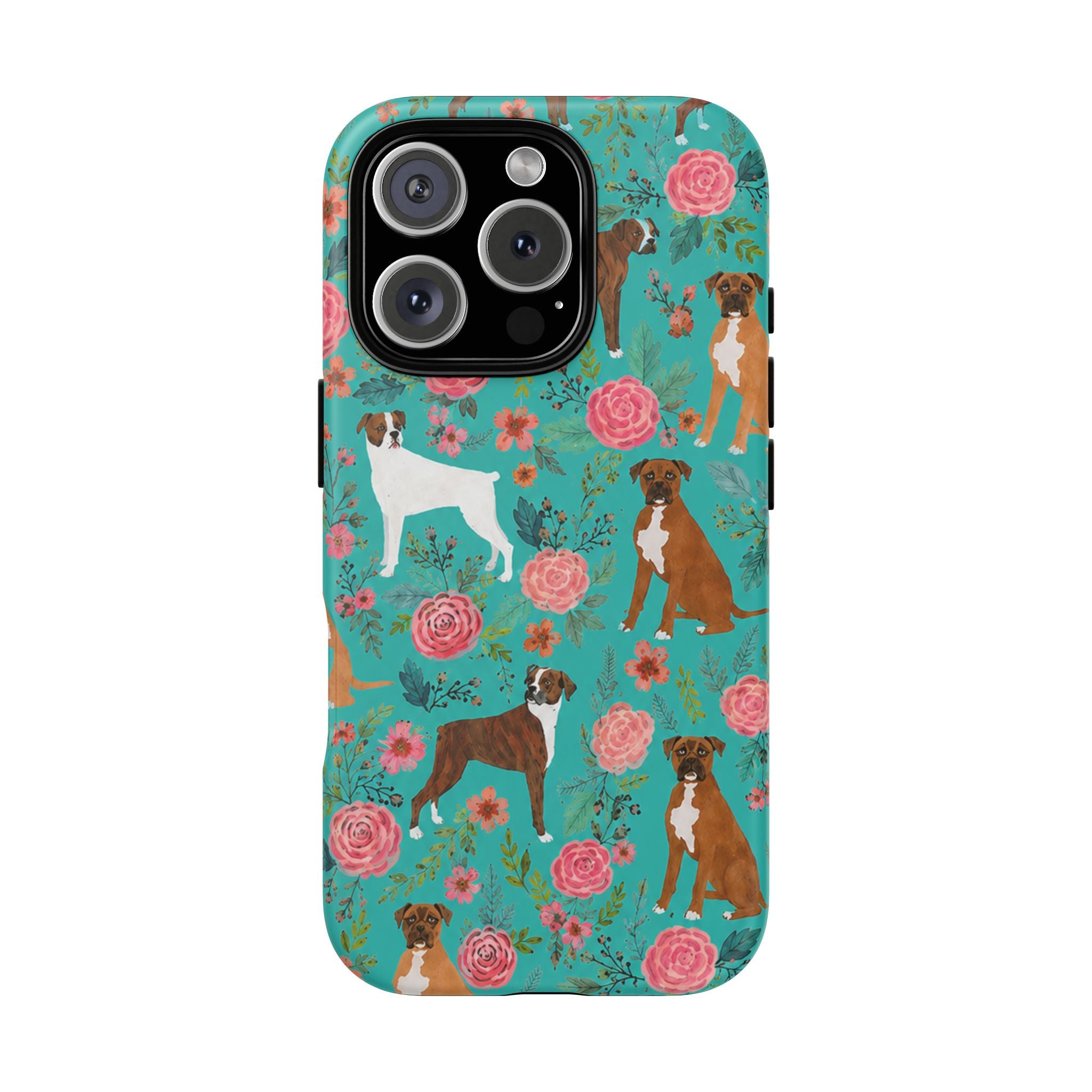 Boxer Dog Floral Phone Case — Teal Patterned Tough Cases
