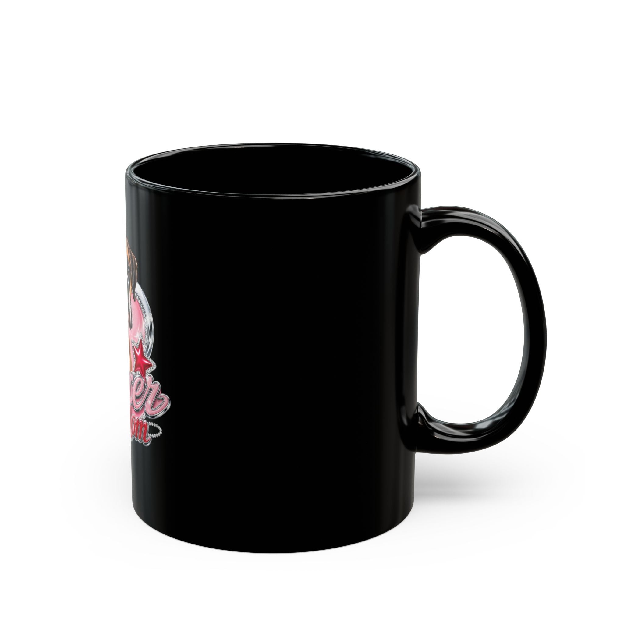 Boxer Mom Mug — Black Ceramic Coffee Cup with Cute Boxer Dog Heart Design (11oz & 15oz)