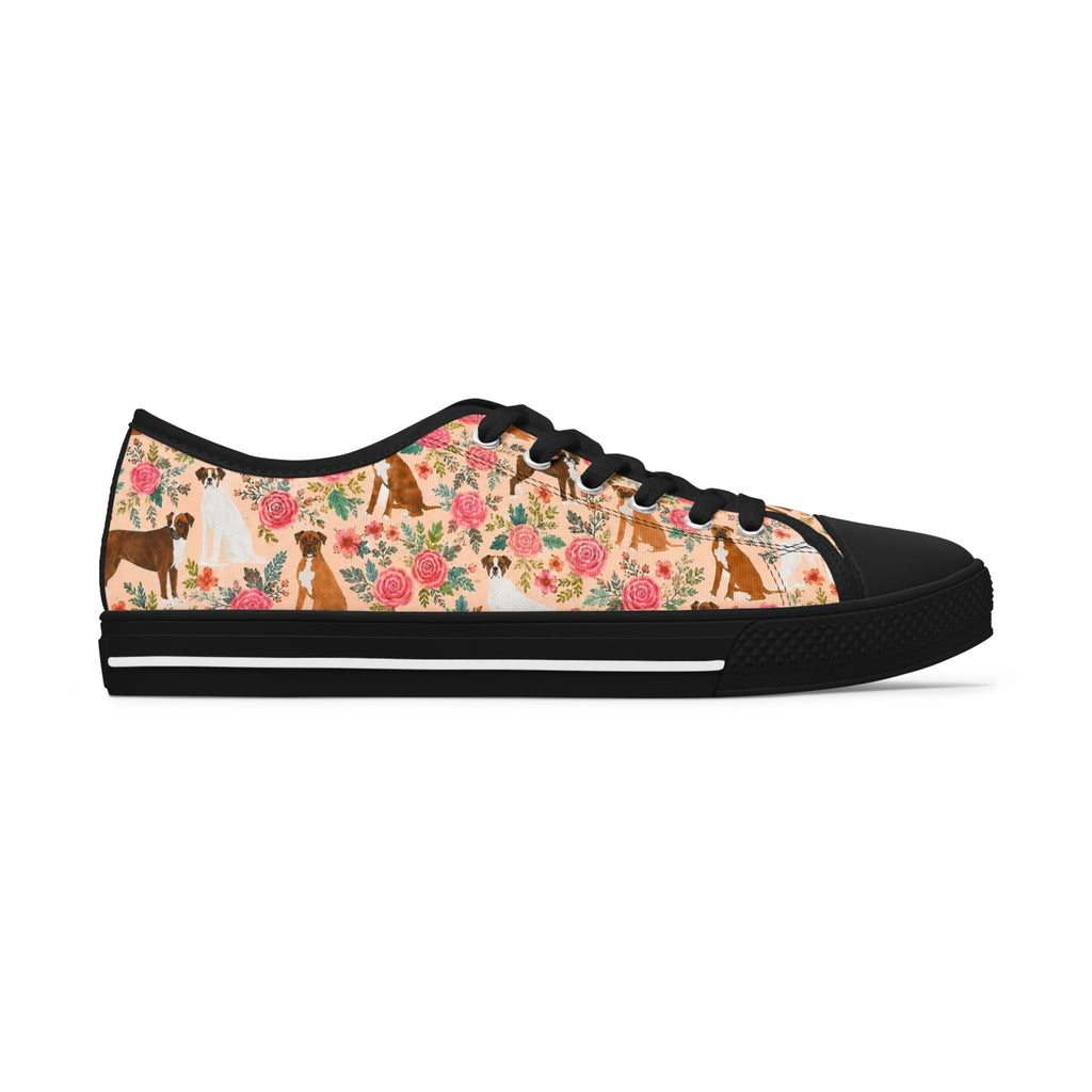 Floral Boxer Dog Pattern Sneakers Women's Low Top Sneakers | Pink Rose Animal Print