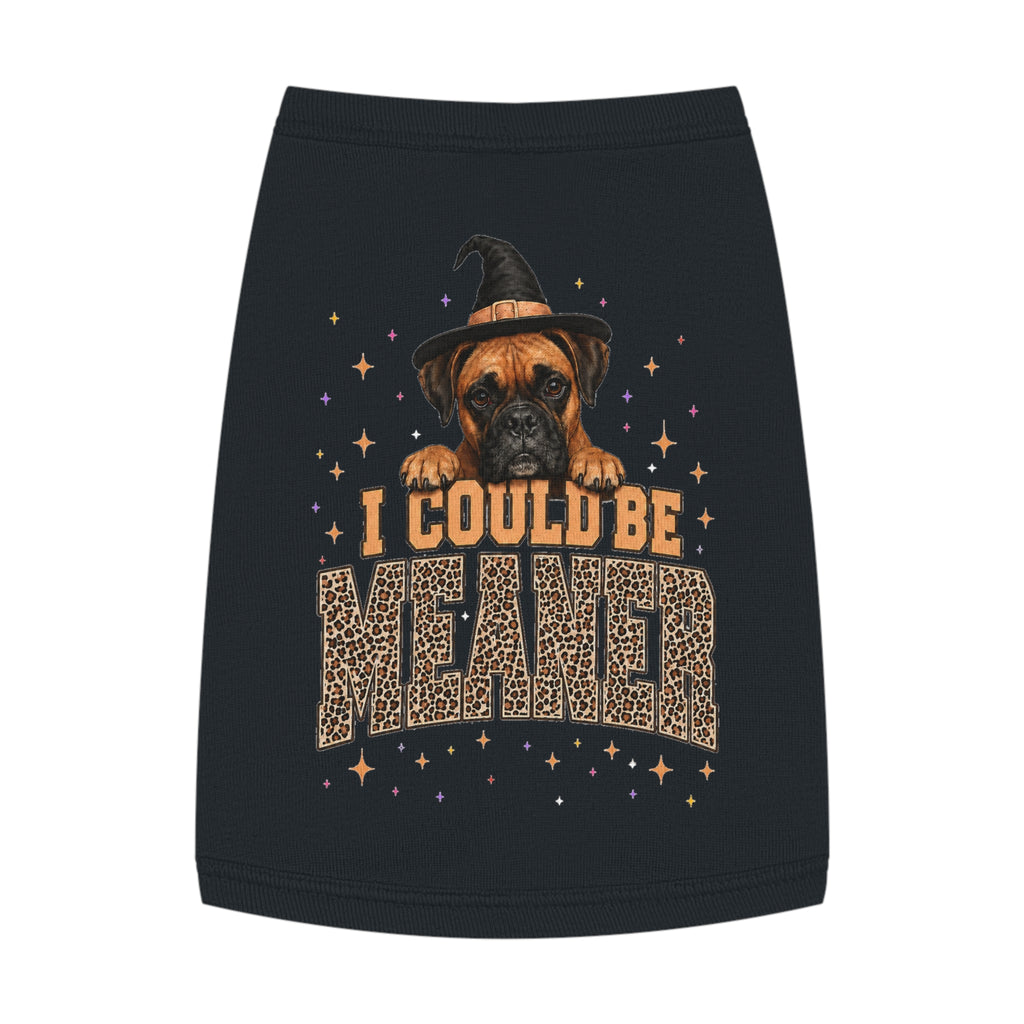 Halloween Dog Tank Top — “I Could Be Mean” Witch Hat & Leopard Print
