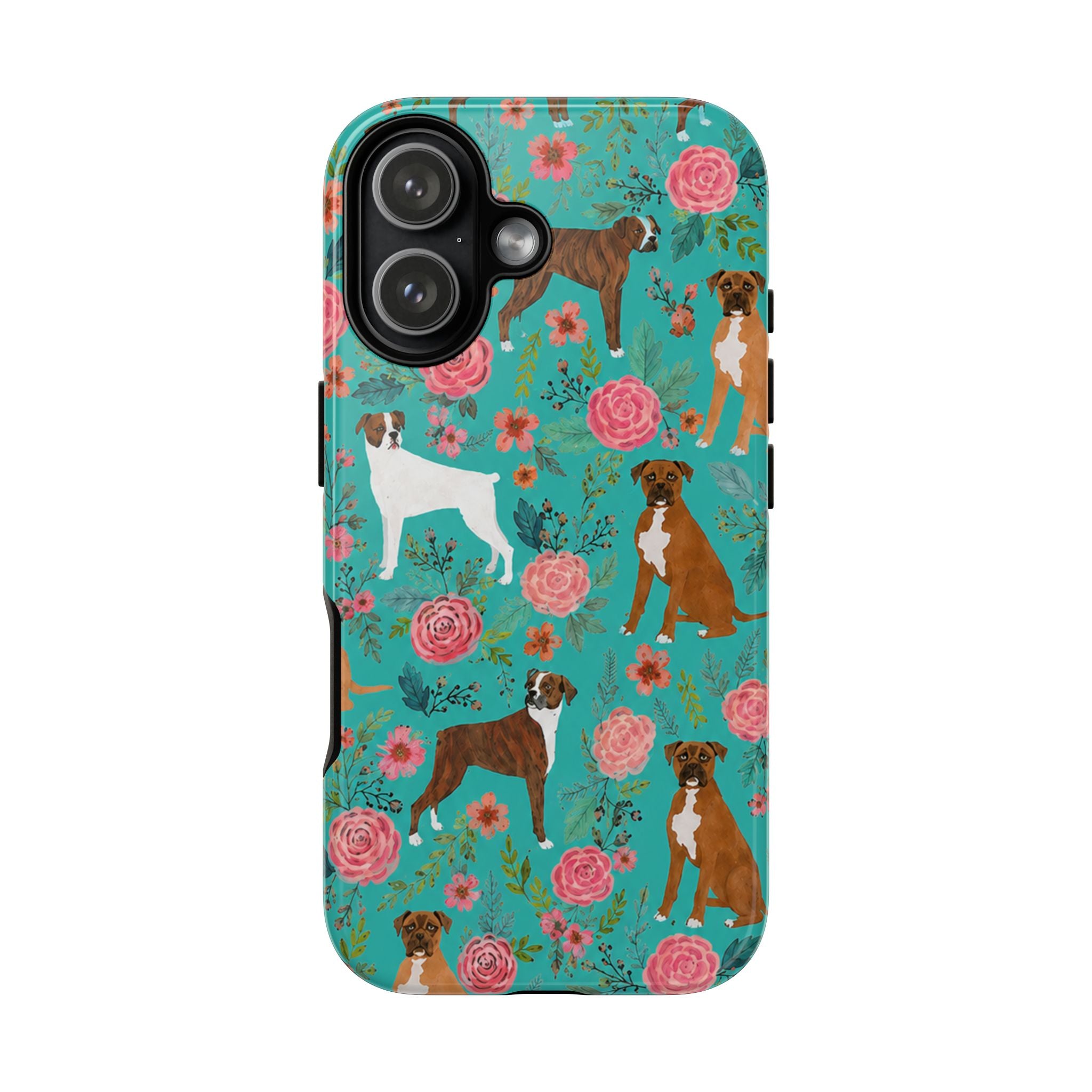 Boxer Dog Floral Phone Case — Teal Patterned Tough Cases
