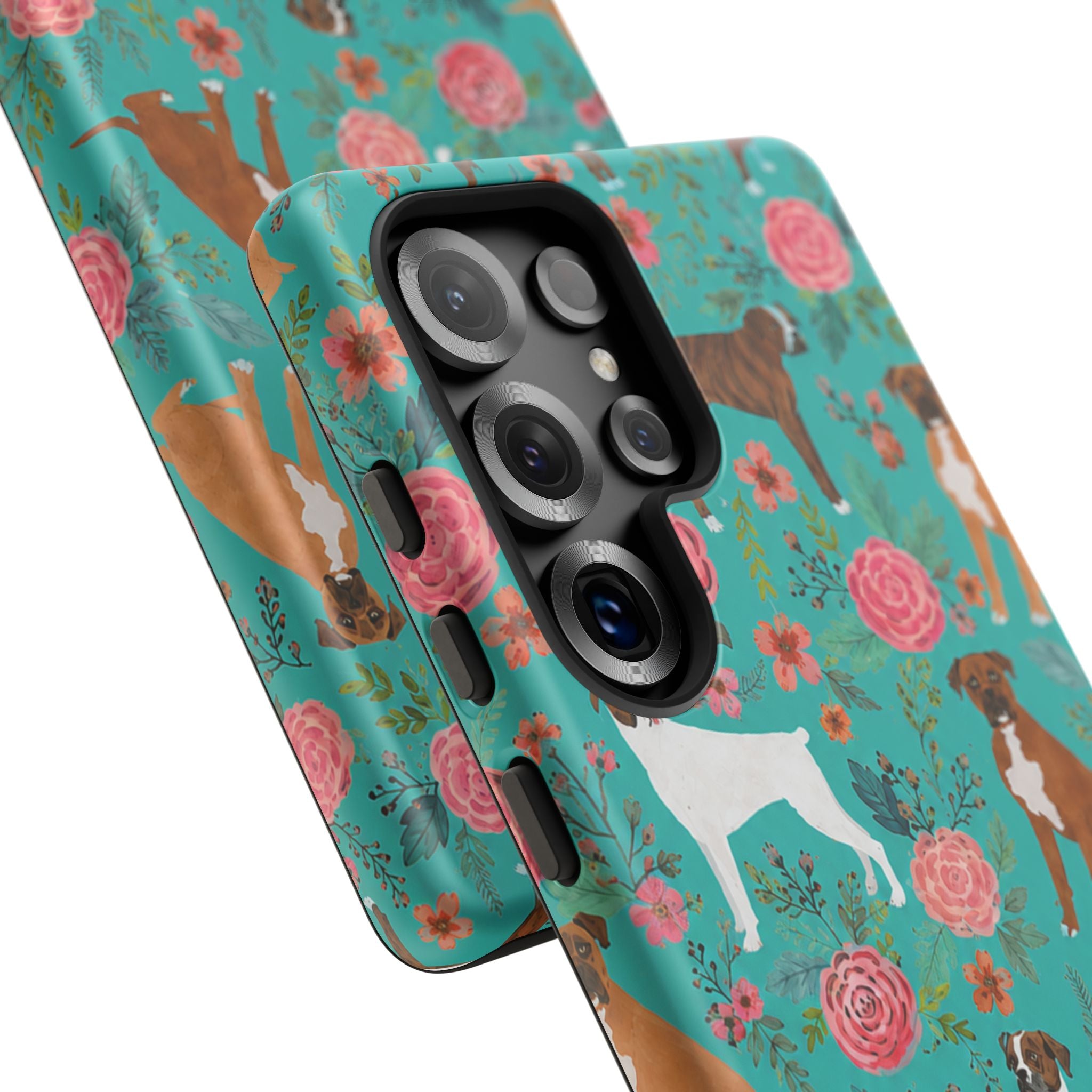 Boxer Dog Floral Phone Case — Teal Patterned Tough Cases