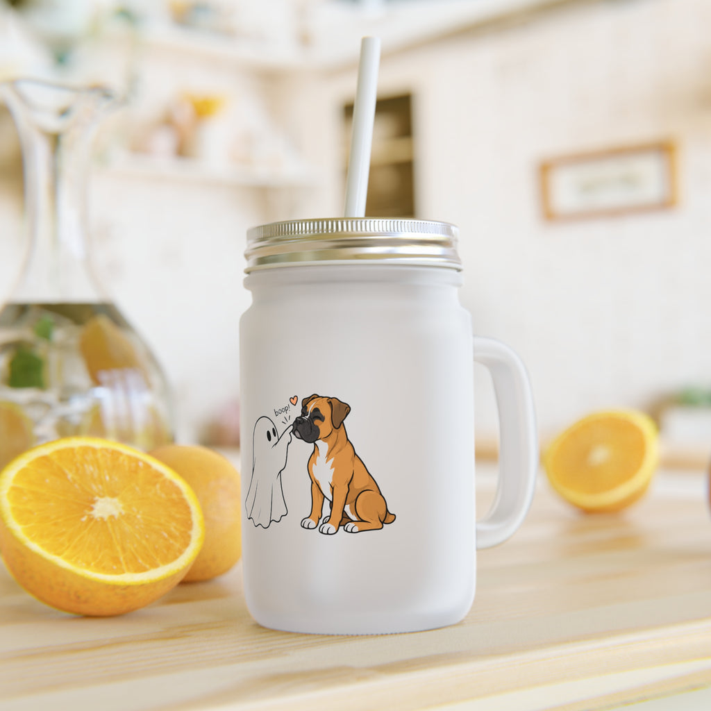 Mason Jar Tumbler with Cute Ghost & Puppy Design — Halloween Drink Jar