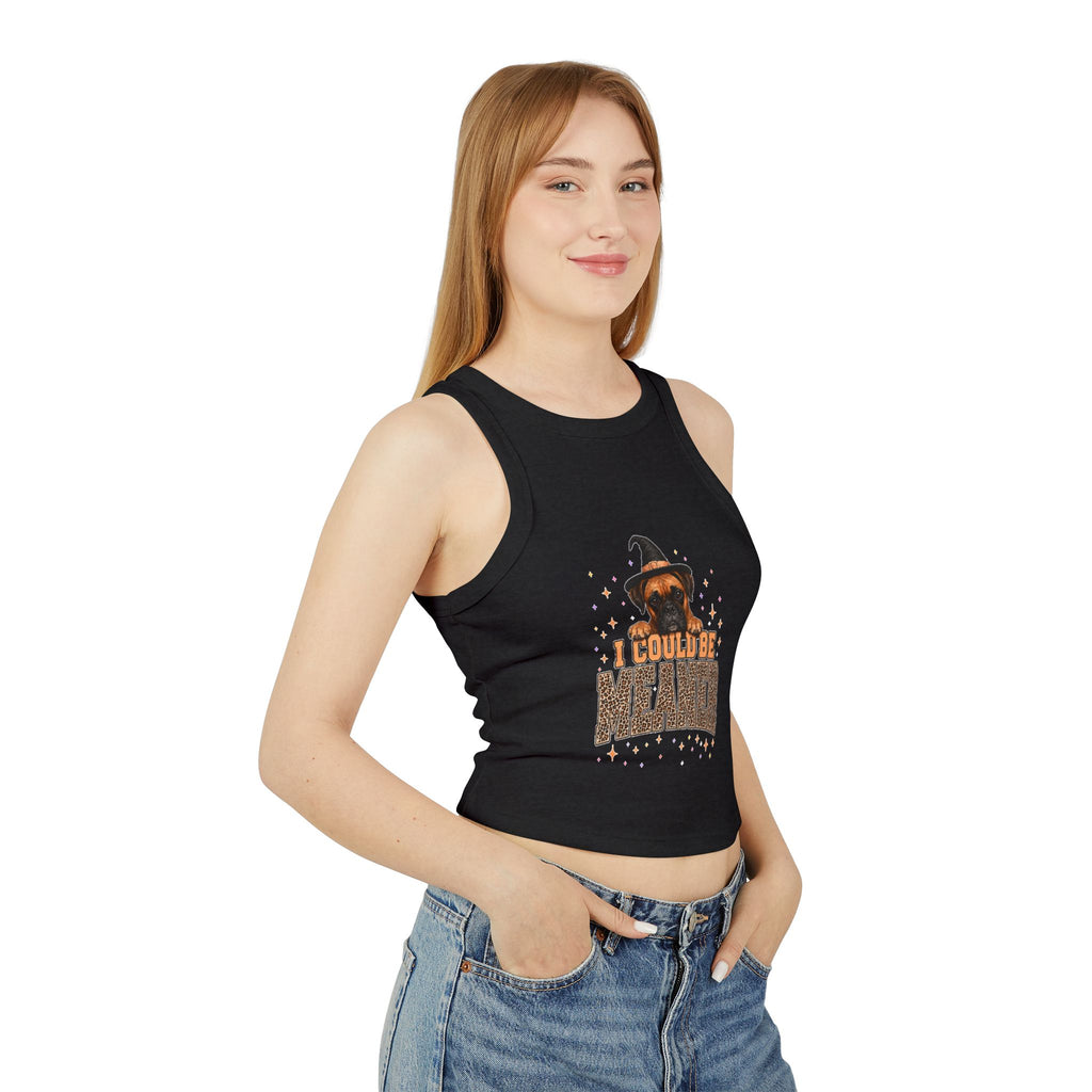 Witch Dog Halloween Tank Top — “I Could Be Bathed” Graphic Racer Tank