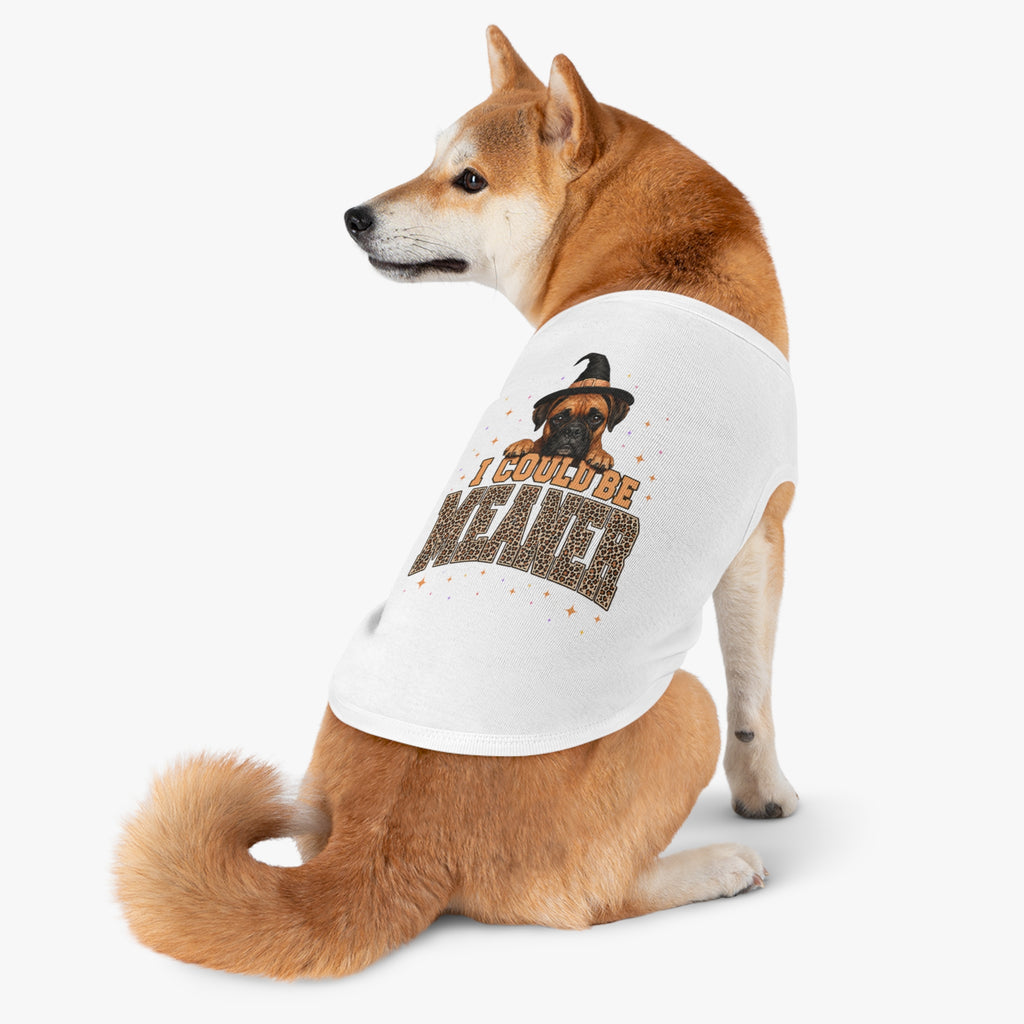 Halloween Dog Tank Top — “I Could Be Mean” Witch Hat & Leopard Print