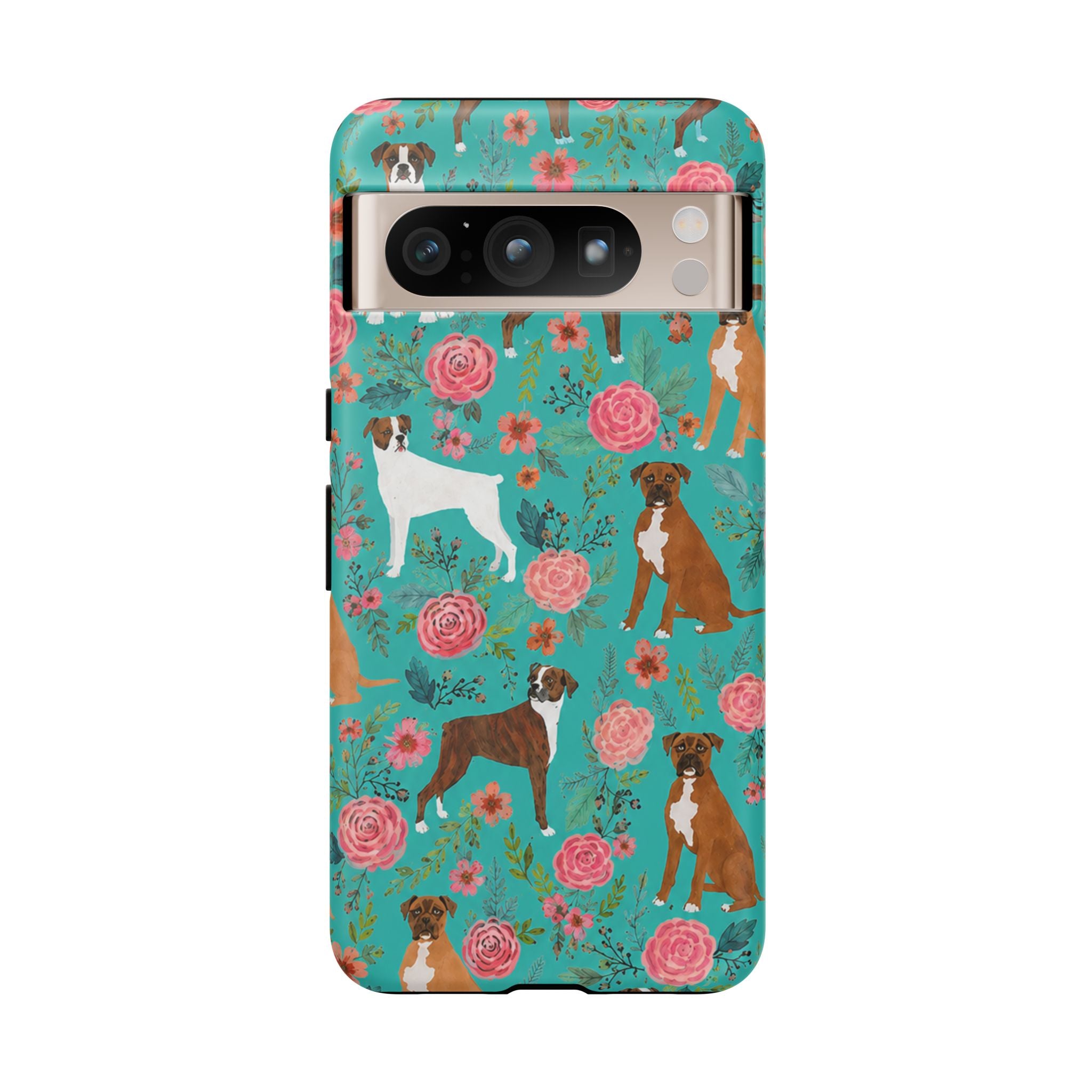 Boxer Dog Floral Phone Case — Teal Patterned Tough Cases