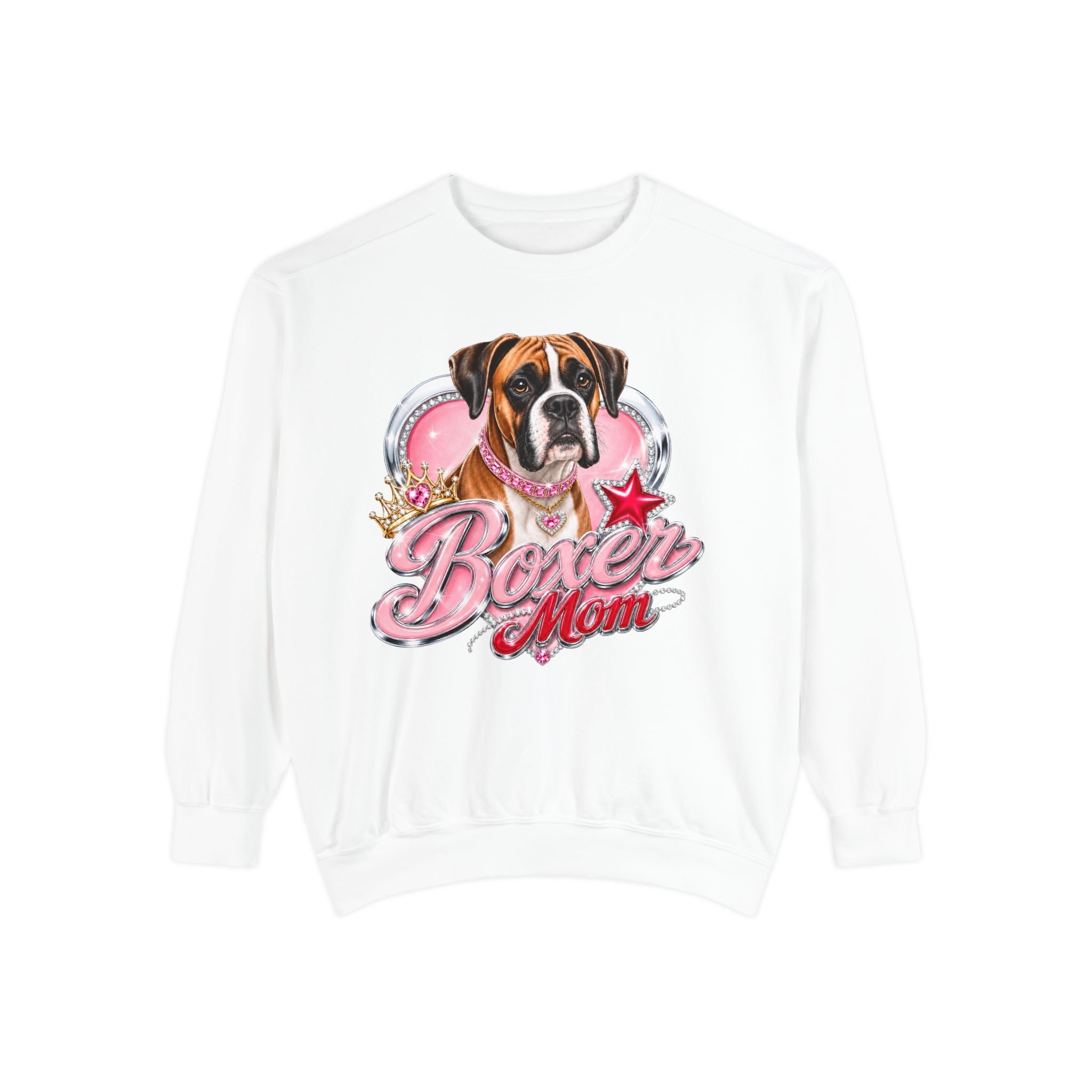 Boxer Mom Sweatshirt — Cute Pink Dog Graphic Crewneck