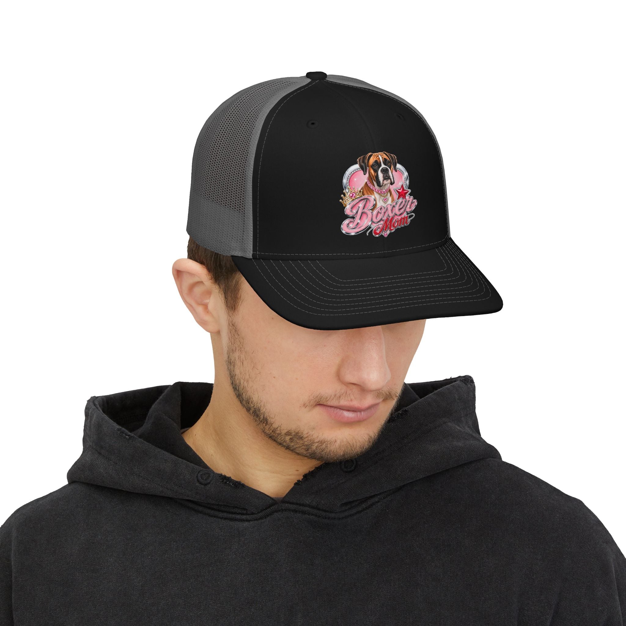 Boxer Mom Snapback Trucker Cap – Cute Pink Heart Dog Dad/Mom Gift