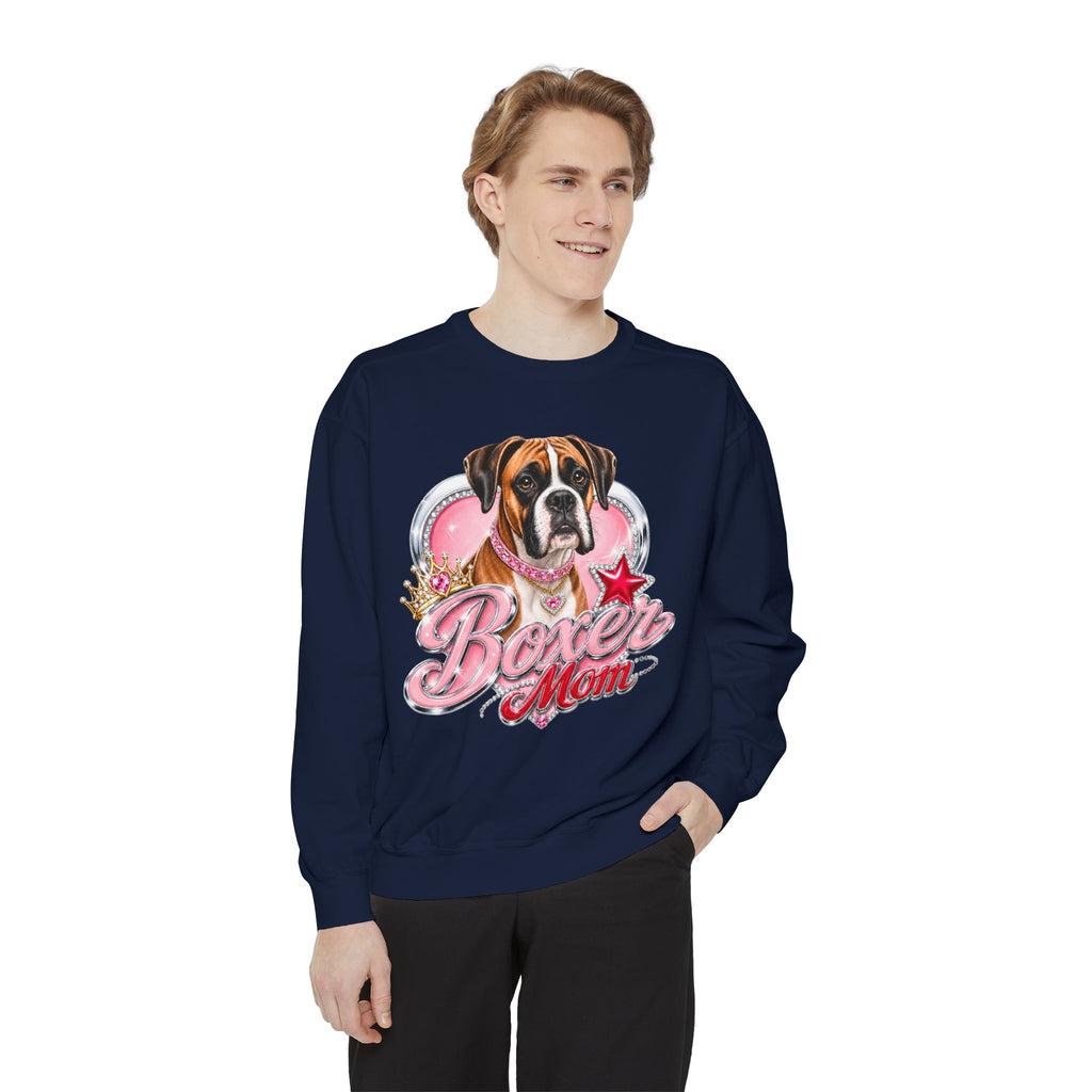 Boxer Mom Sweatshirt — Cute Pink Dog Graphic Crewneck