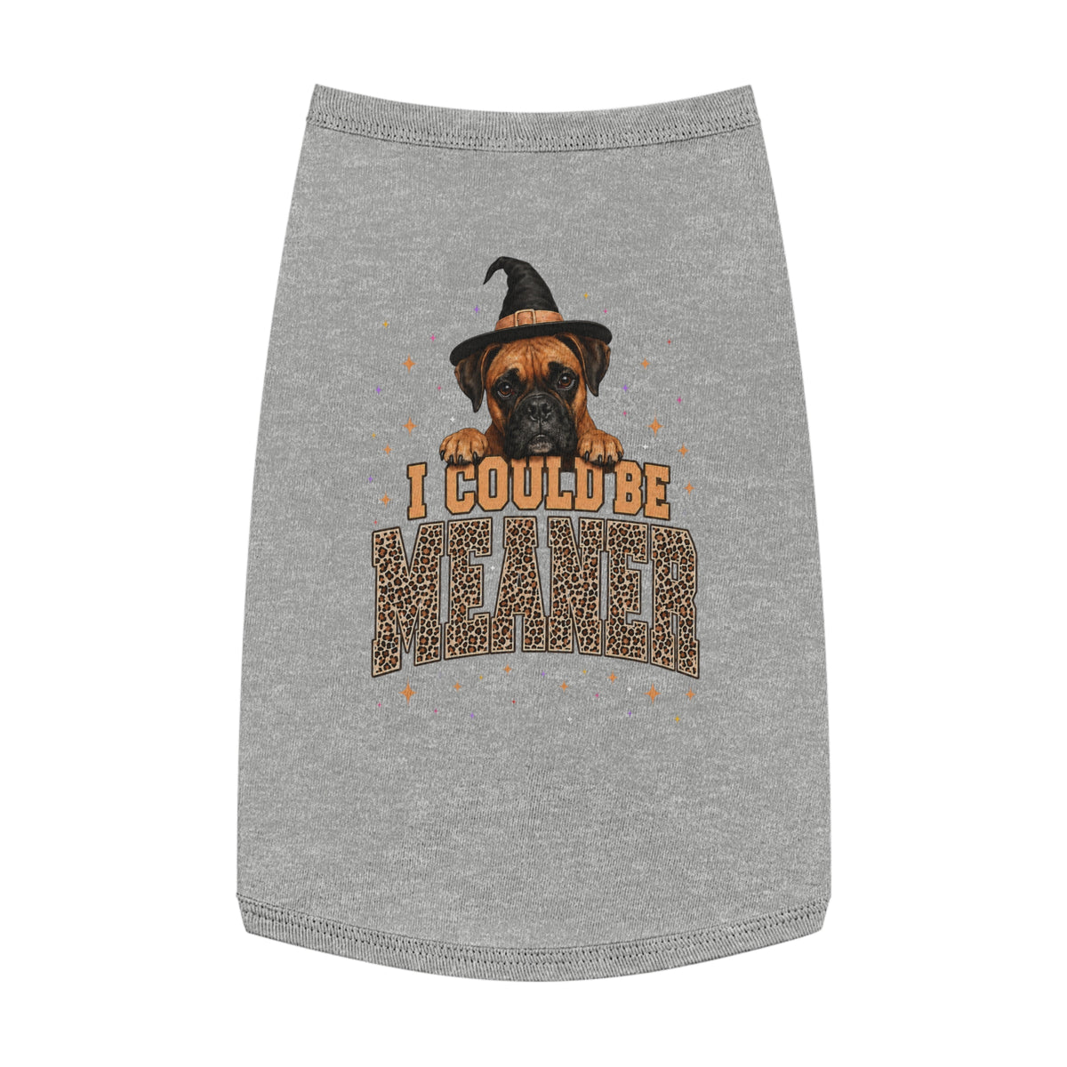 Halloween Dog Tank Top — “I Could Be Mean” Witch Hat & Leopard Print