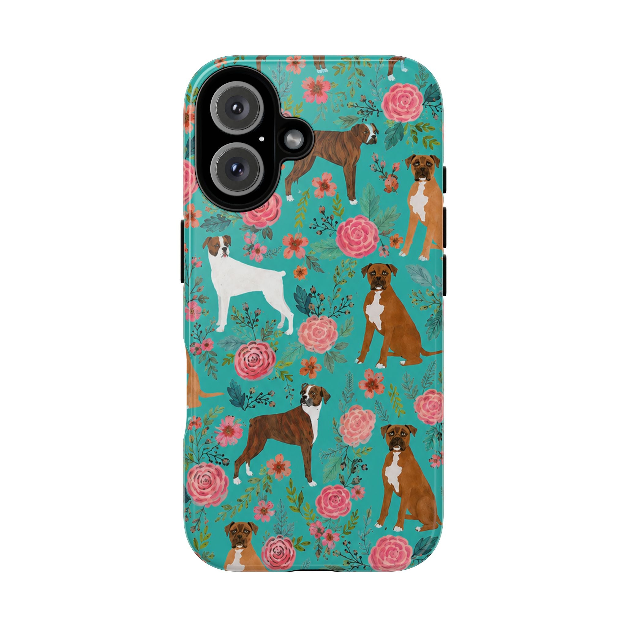 Boxer Dog Floral Phone Case — Teal Patterned Tough Cases