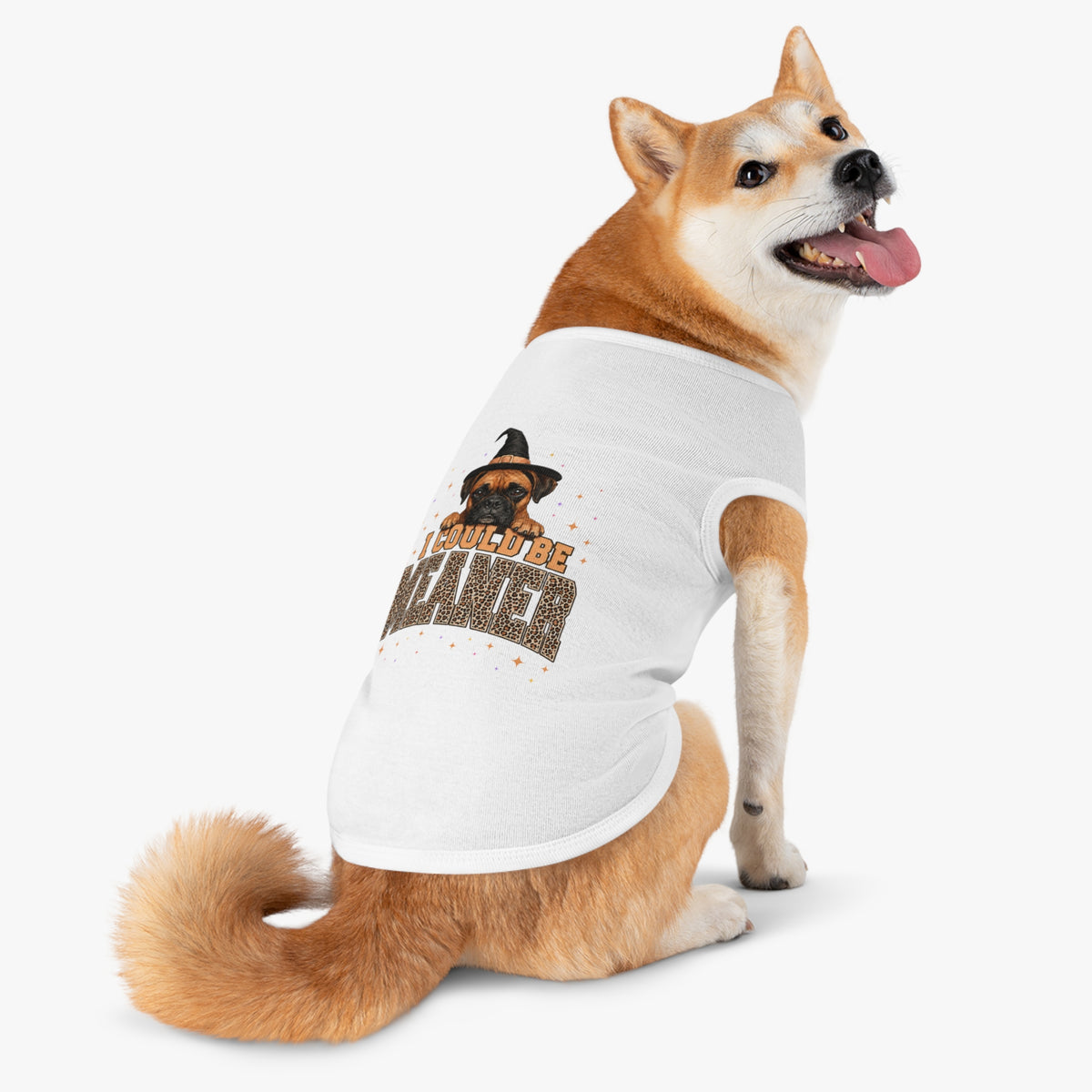 Halloween Dog Tank Top — “I Could Be Mean” Witch Hat & Leopard Print