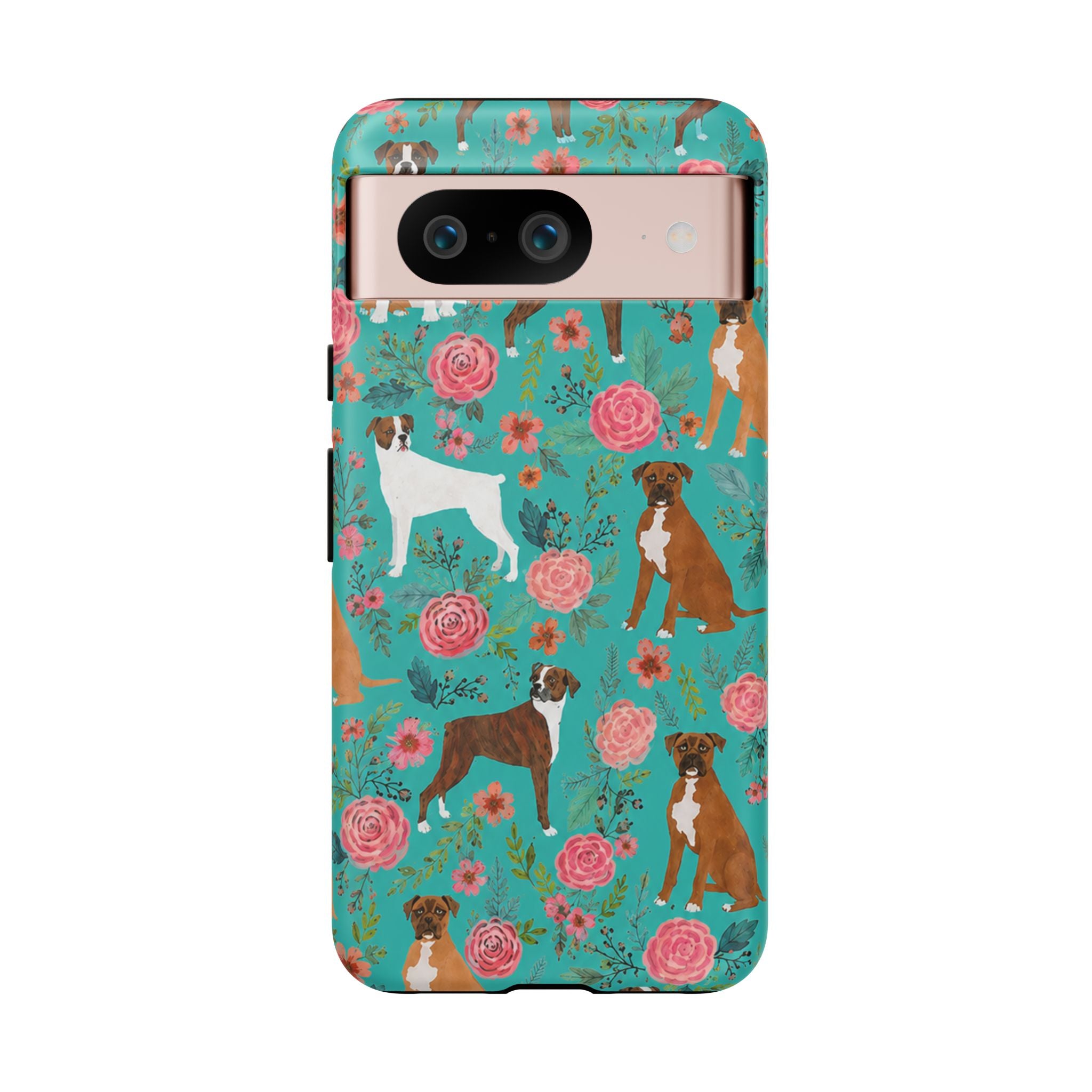 Boxer Dog Floral Phone Case — Teal Patterned Tough Cases