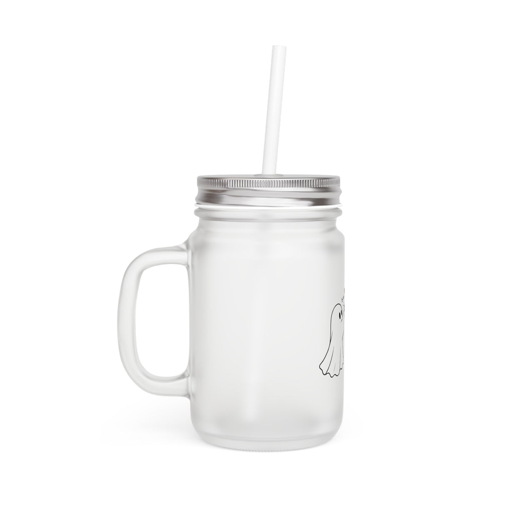Mason Jar Tumbler with Cute Ghost & Puppy Design — Halloween Drink Jar