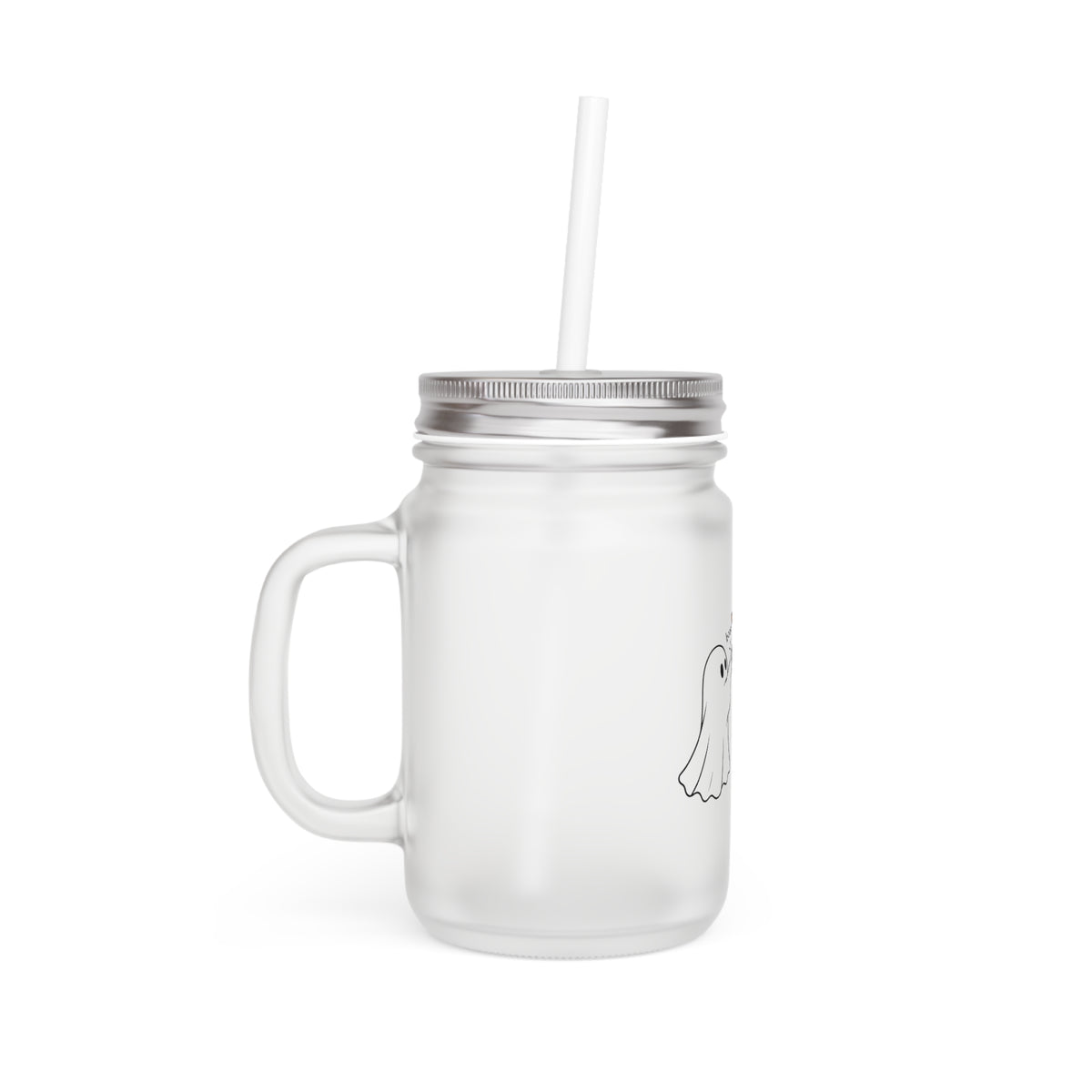 Mason Jar Tumbler with Cute Ghost & Puppy Design — Halloween Drink Jar