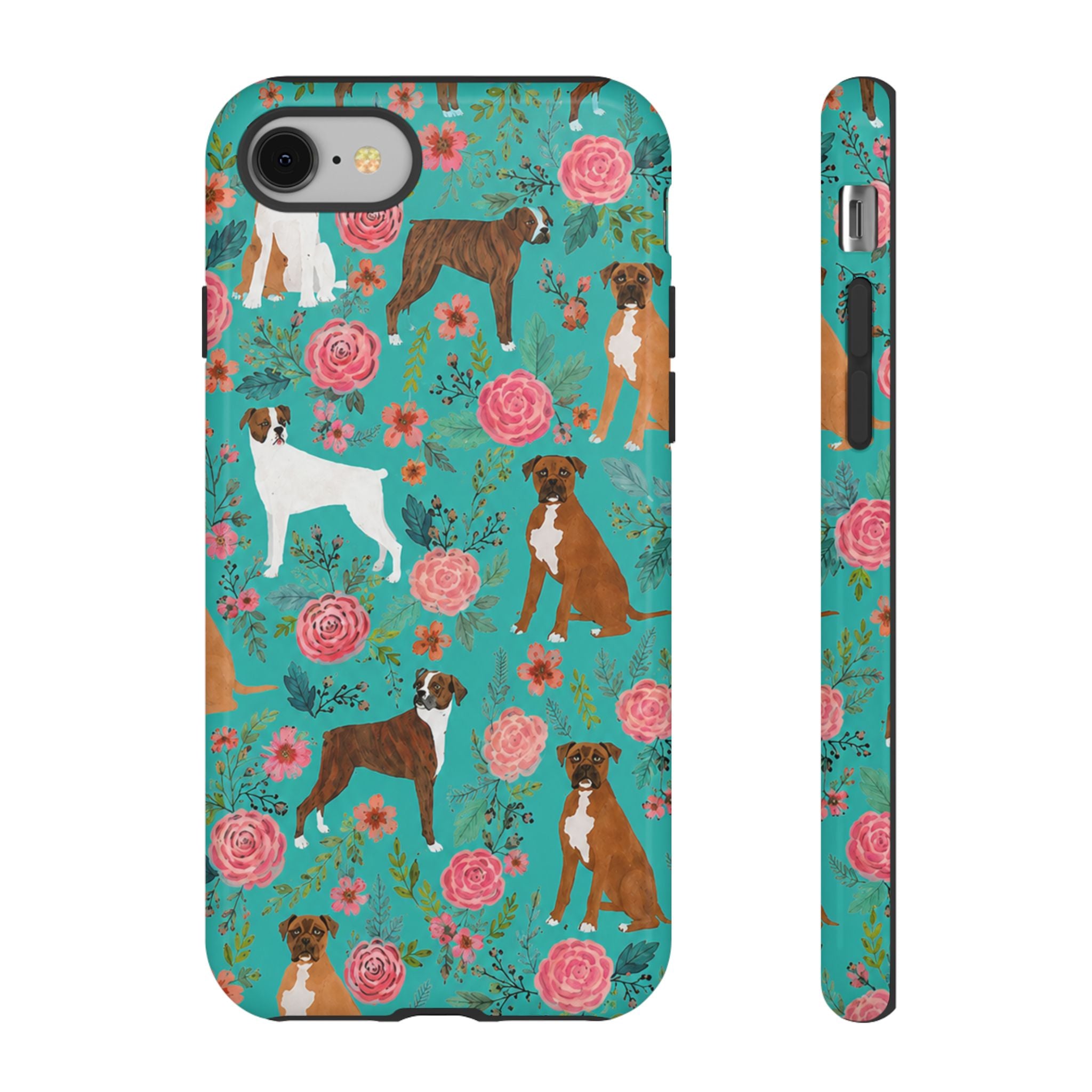 Boxer Dog Floral Phone Case — Teal Patterned Tough Cases