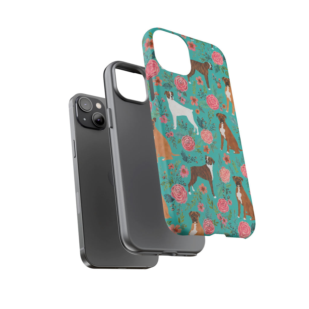 Boxer Dog Floral Phone Case — Teal Patterned Tough Cases