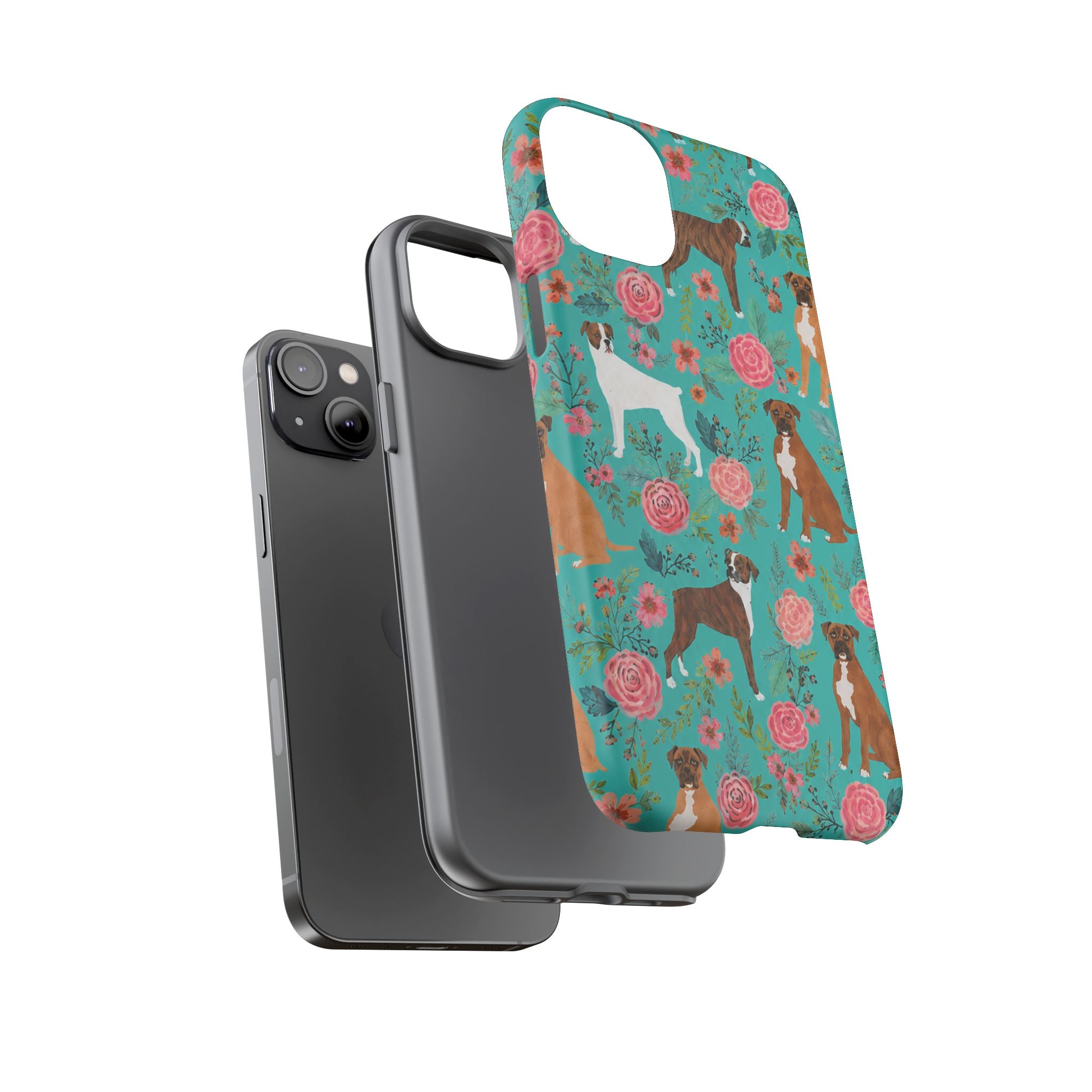 Boxer Dog Floral Phone Case — Teal Patterned Tough Cases