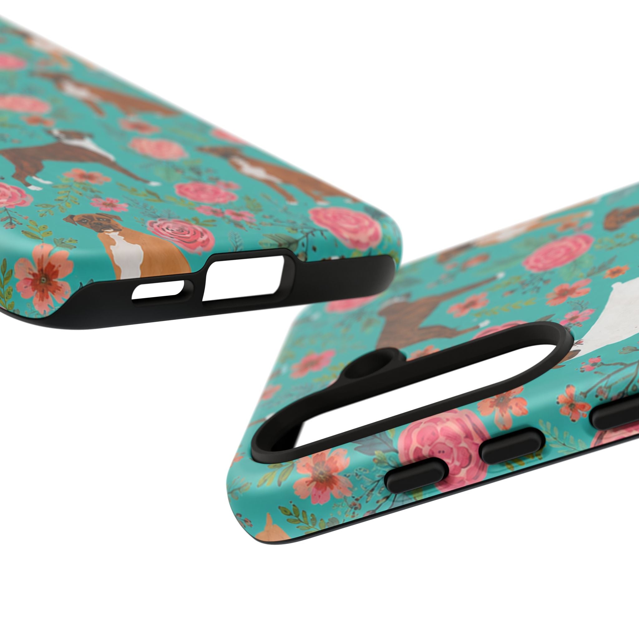 Boxer Dog Floral Phone Case — Teal Patterned Tough Cases