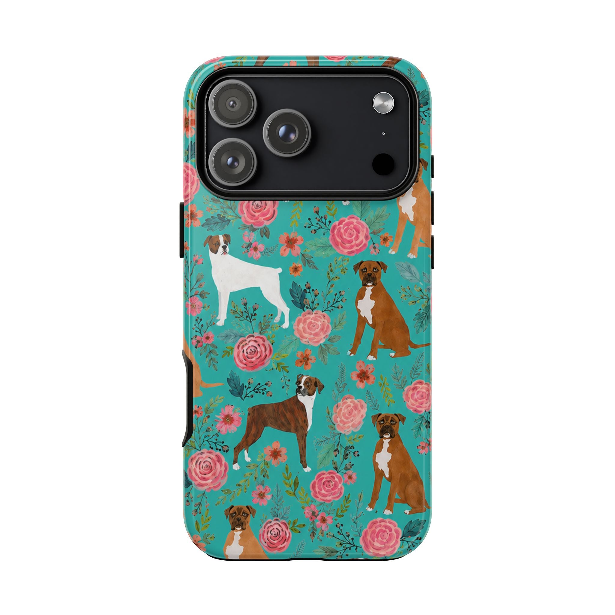 Boxer Dog Floral Phone Case — Teal Patterned Tough Cases