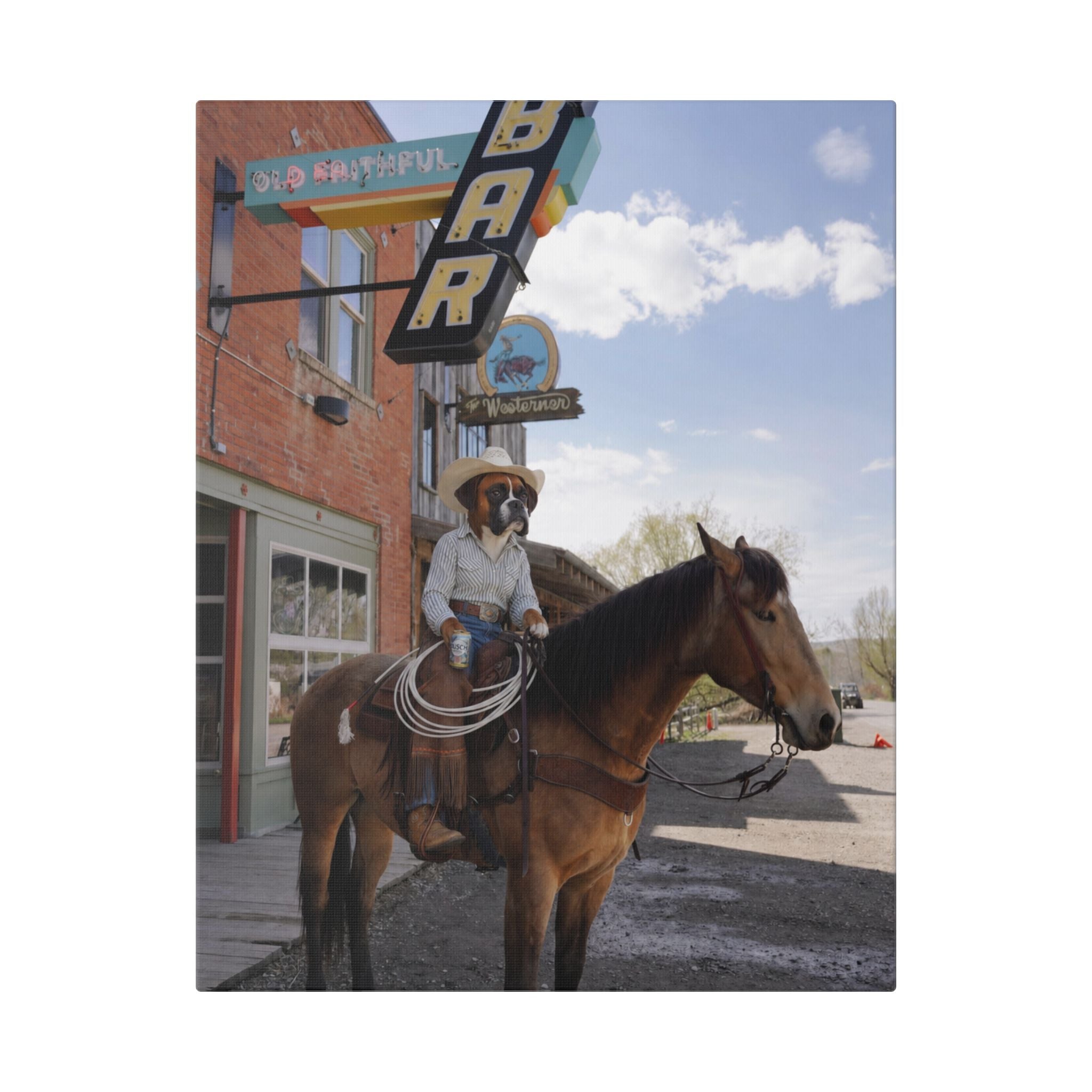 Cowboy on Horseback Canvas Print — Western Street Photography Wall Art