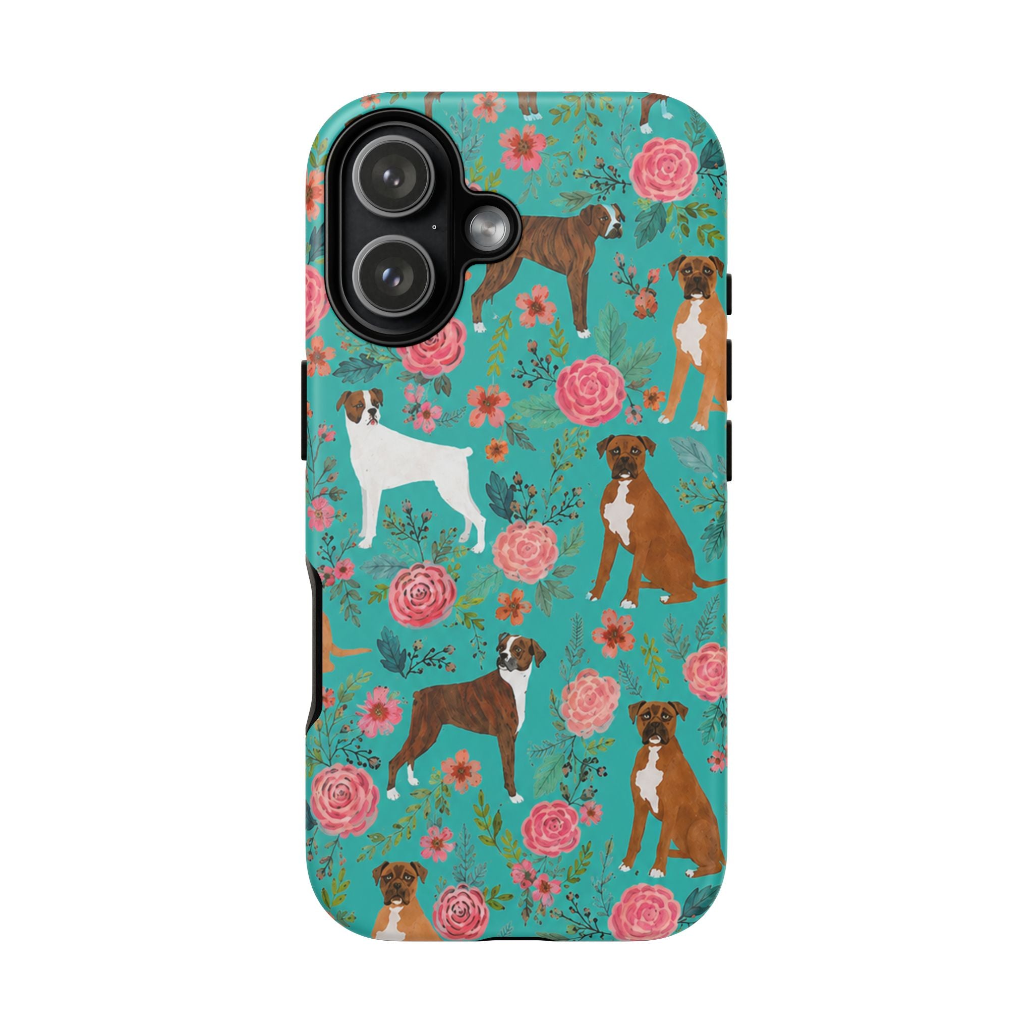 Boxer Dog Floral Phone Case — Teal Patterned Tough Cases