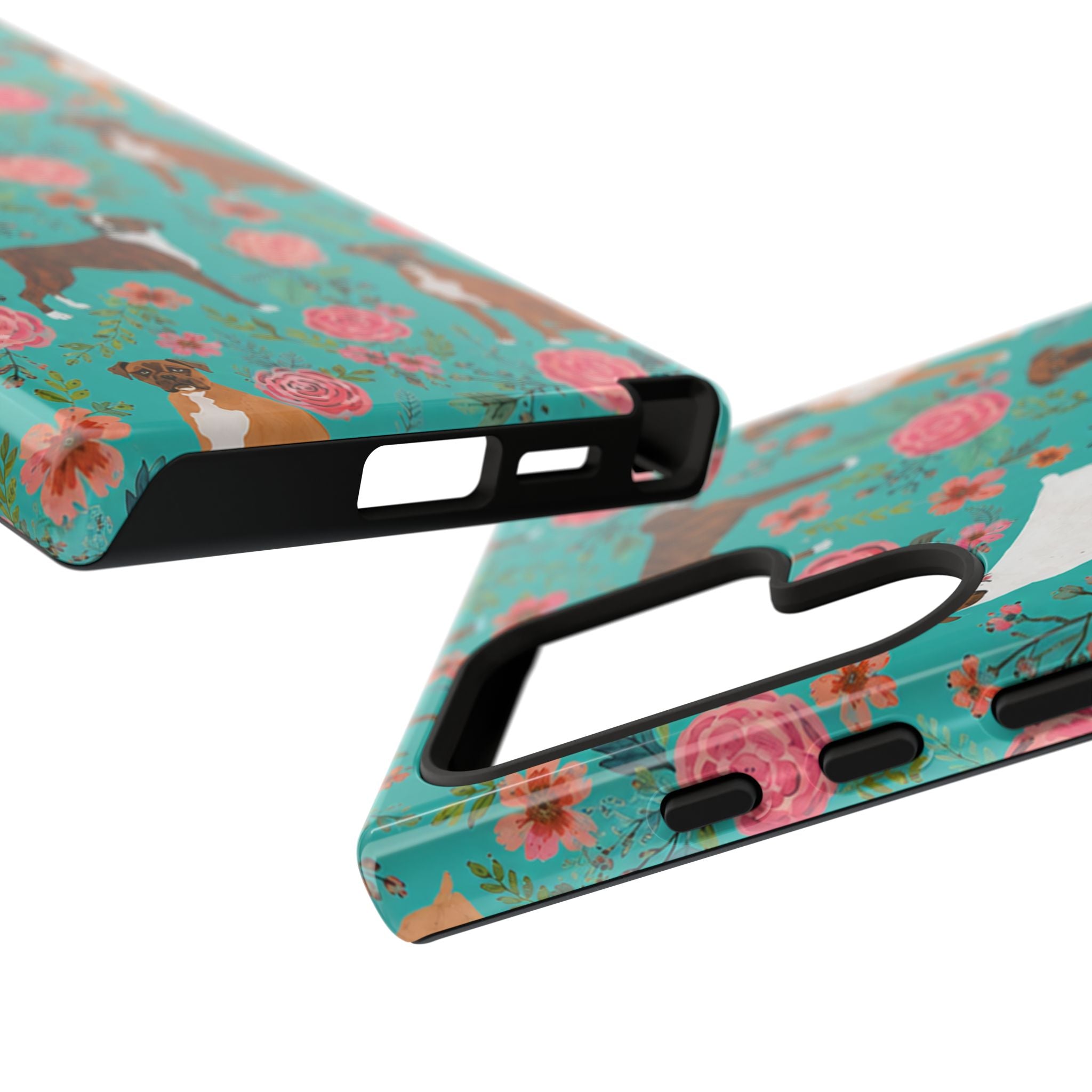 Boxer Dog Floral Phone Case — Teal Patterned Tough Cases