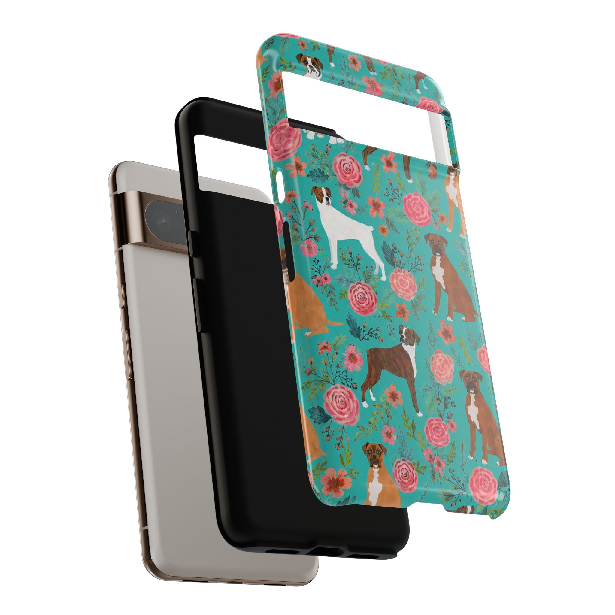 Boxer Dog Floral Phone Case — Teal Patterned Tough Cases