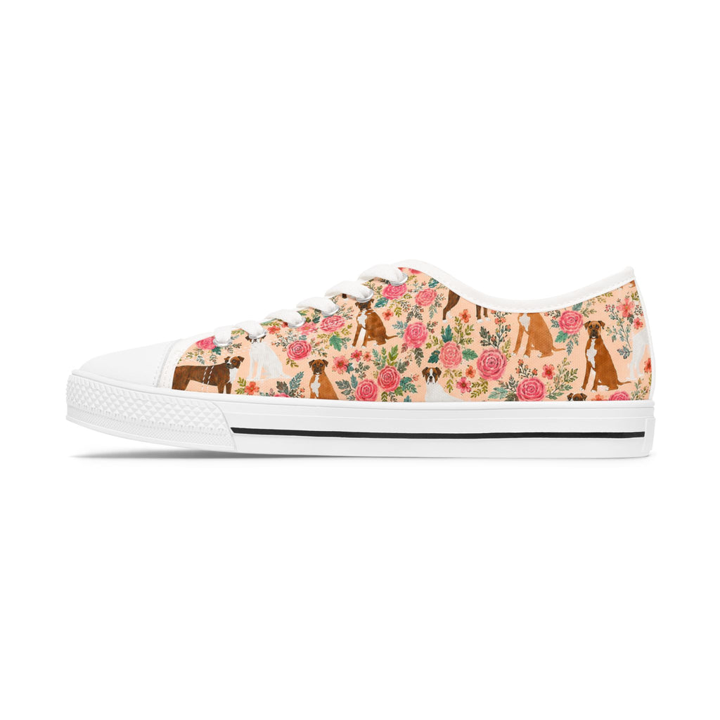 Floral Boxer Dog Pattern Sneakers Women's Low Top Sneakers | Pink Rose Animal Print