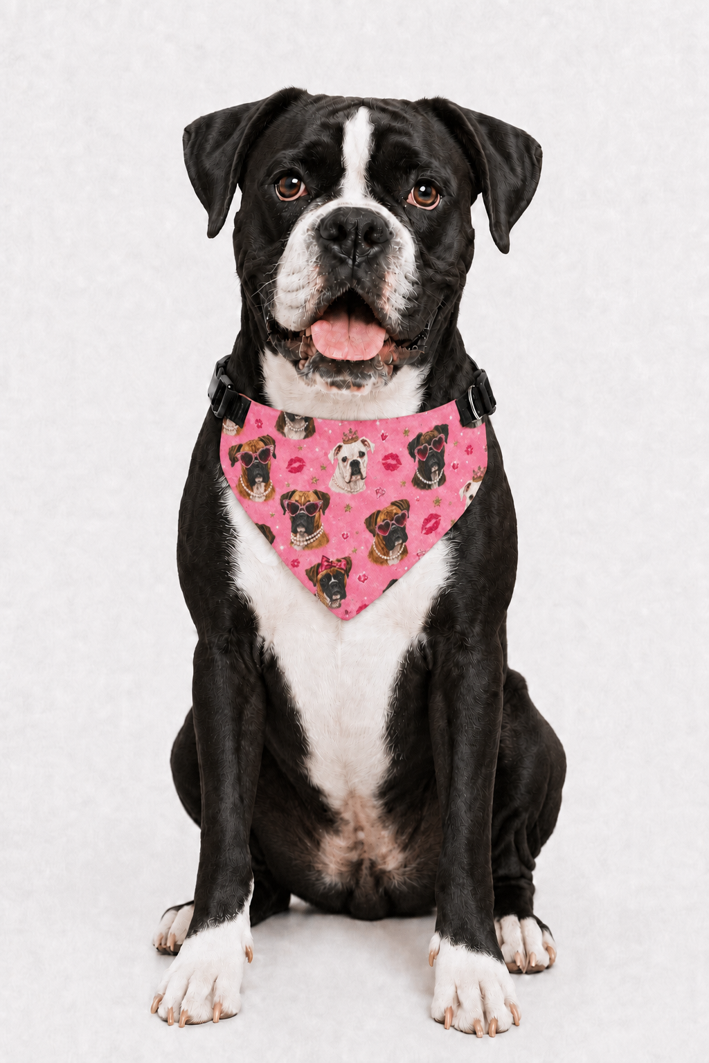 Pink Puppy Face Clip-On Bandana — Cute Dog Pattern Pet Accessory